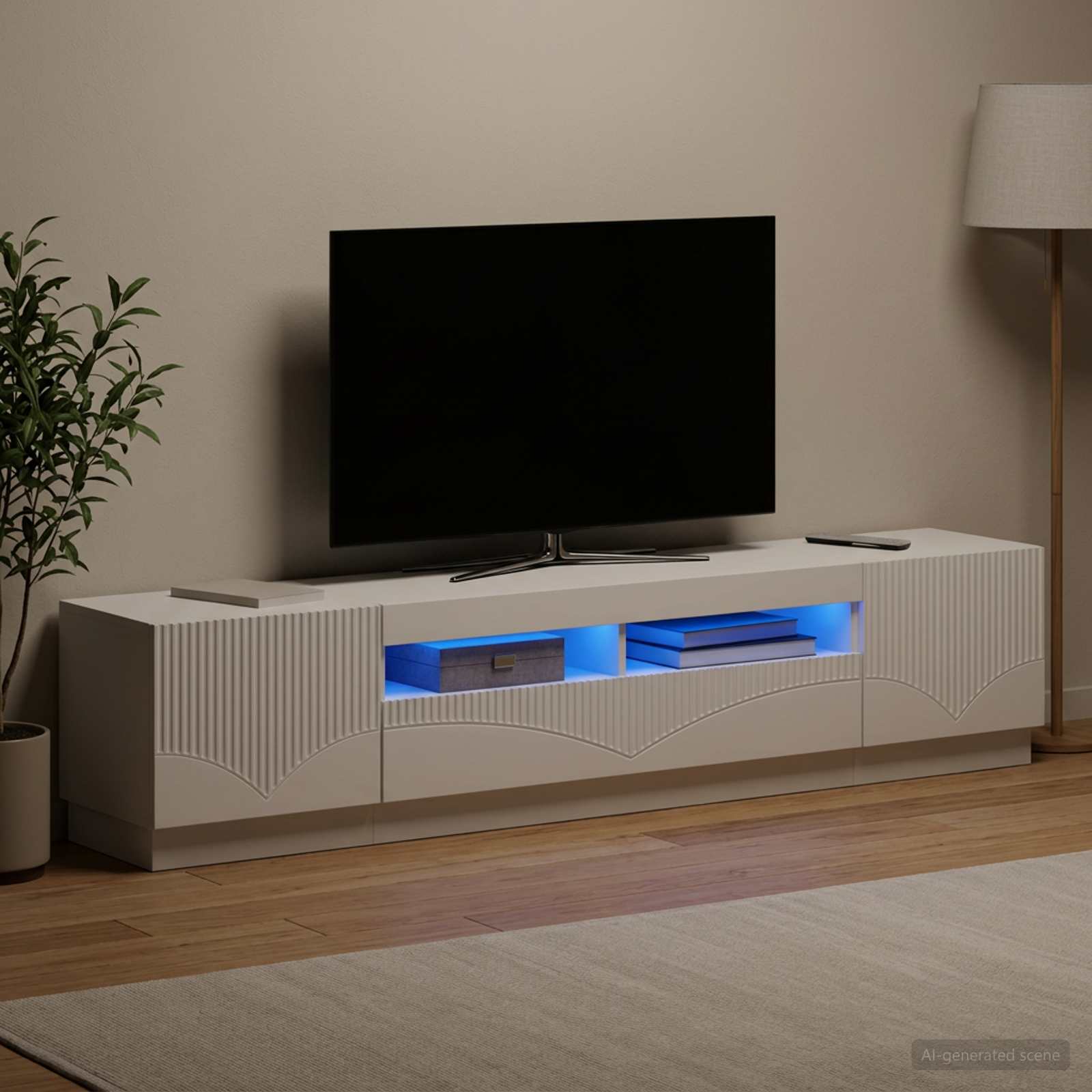 5 Piece LED TV Cabinet White Engineered Wood