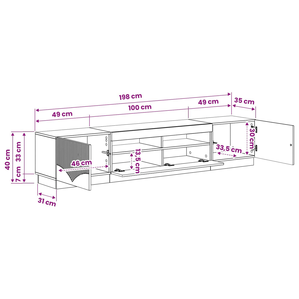 5 Piece LED TV Cabinet White Engineered Wood