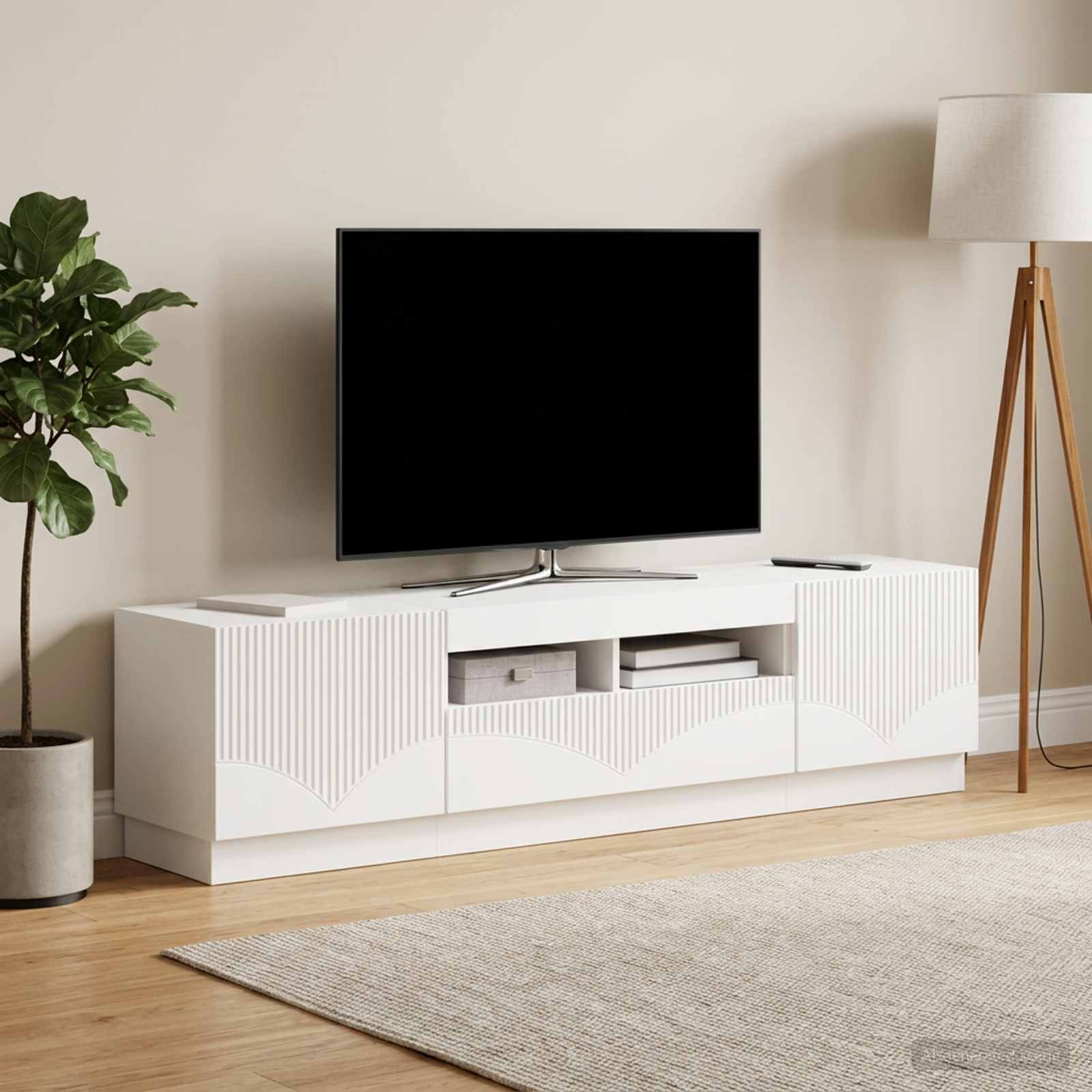 5 Piece LED TV Cabinet White Engineered Wood
