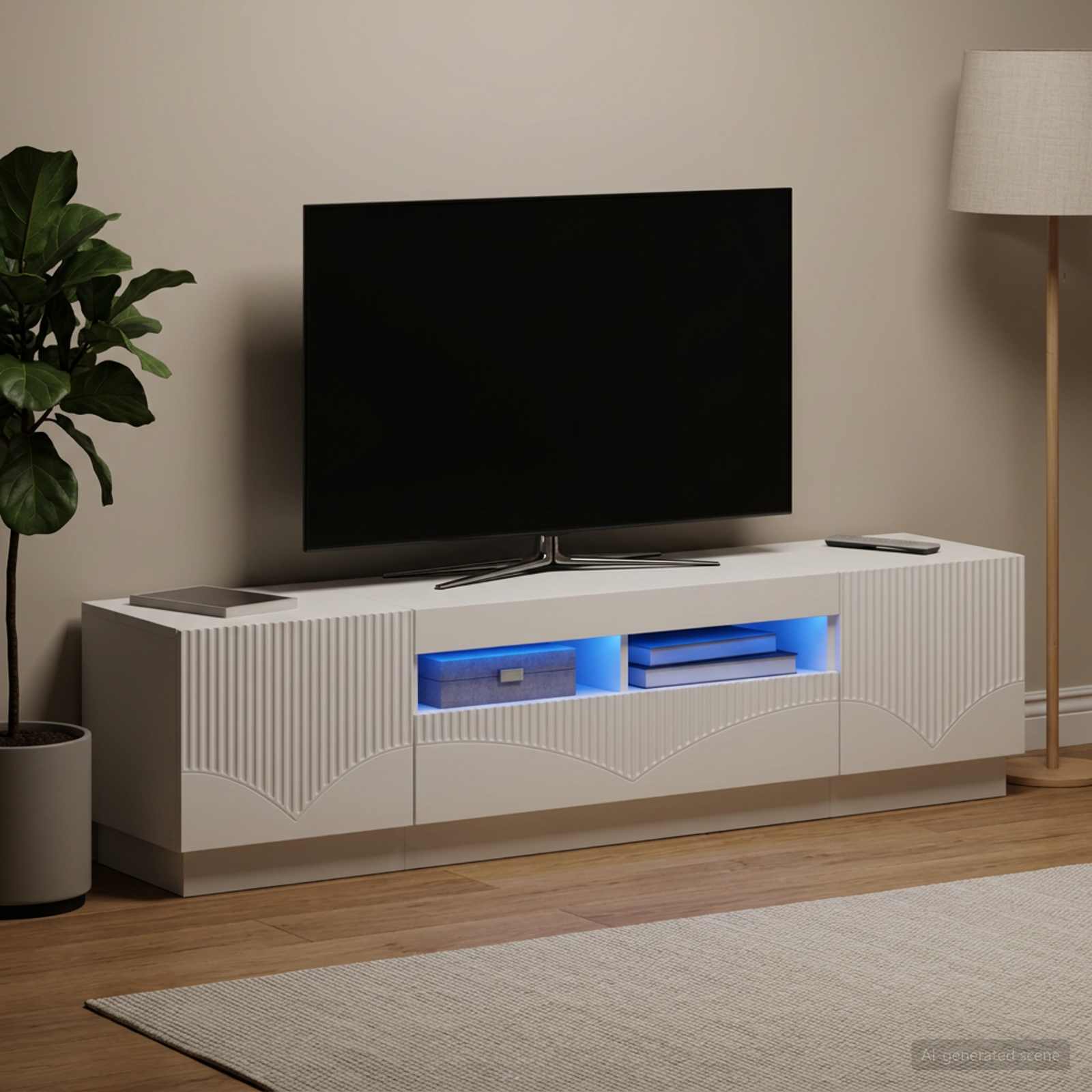 5 Piece LED TV Cabinet White Engineered Wood