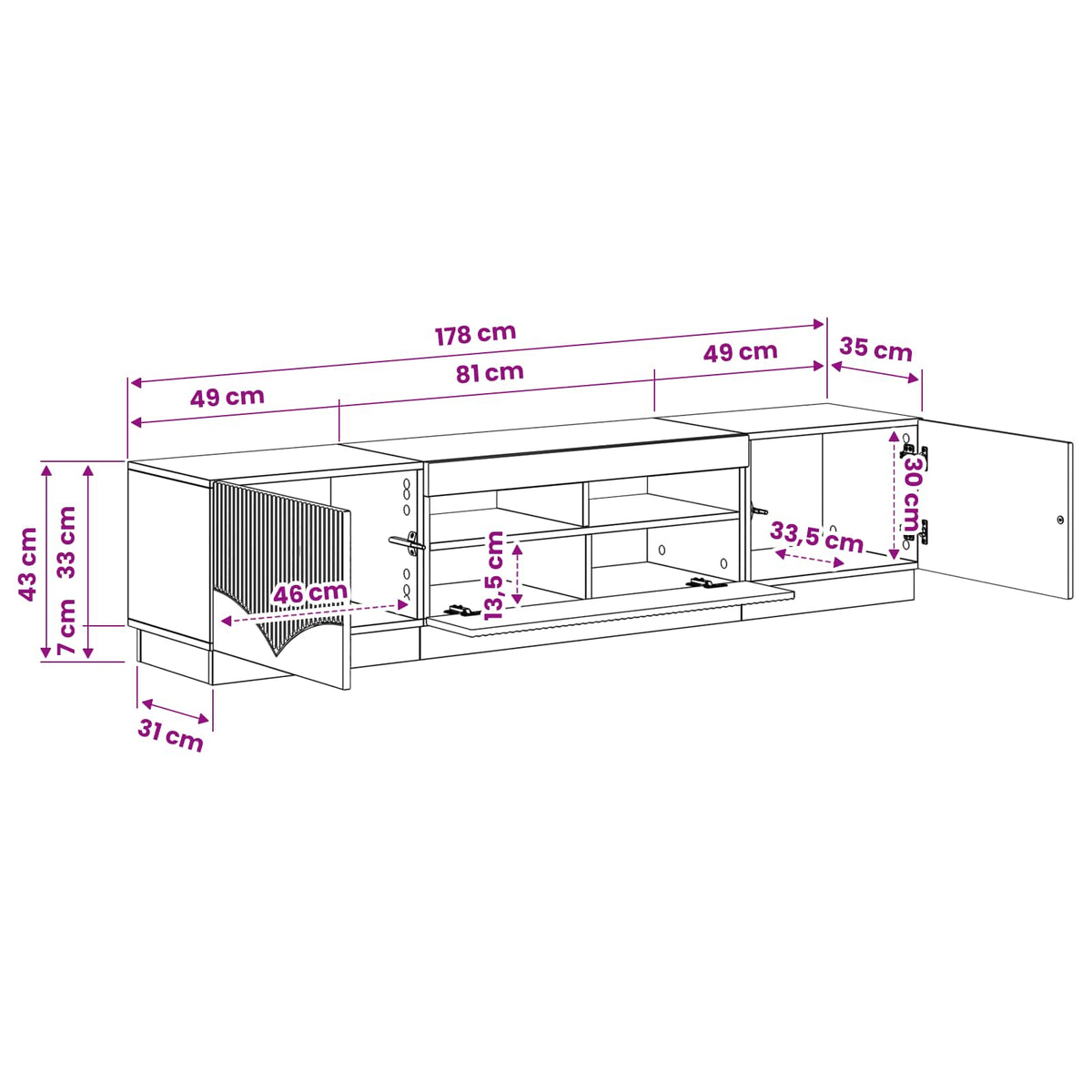 5 Piece LED TV Cabinet White Engineered Wood