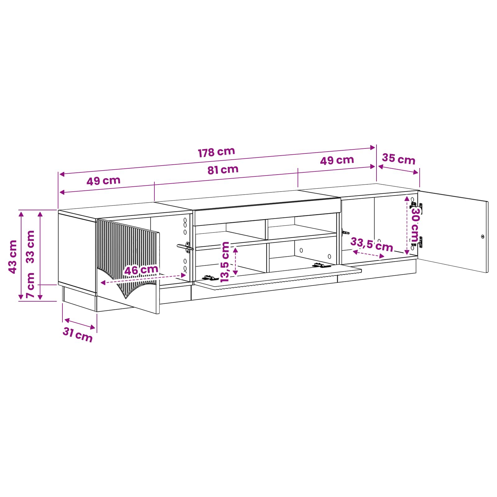 5 Piece LED TV Cabinet White Engineered Wood