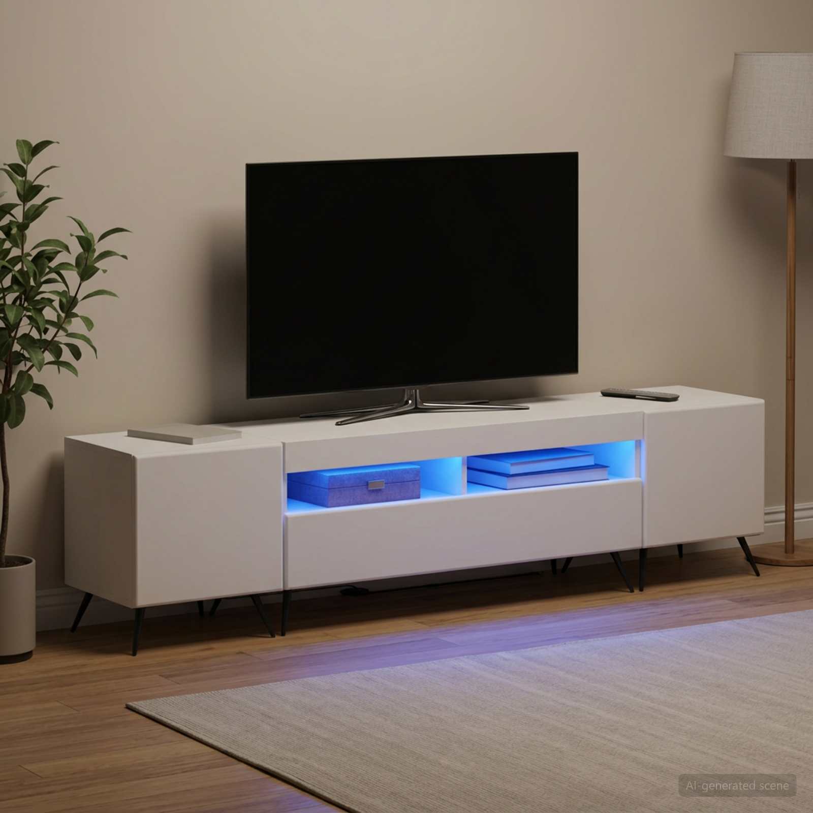 5 Piece LED TV Cabinet White Engineered Wood