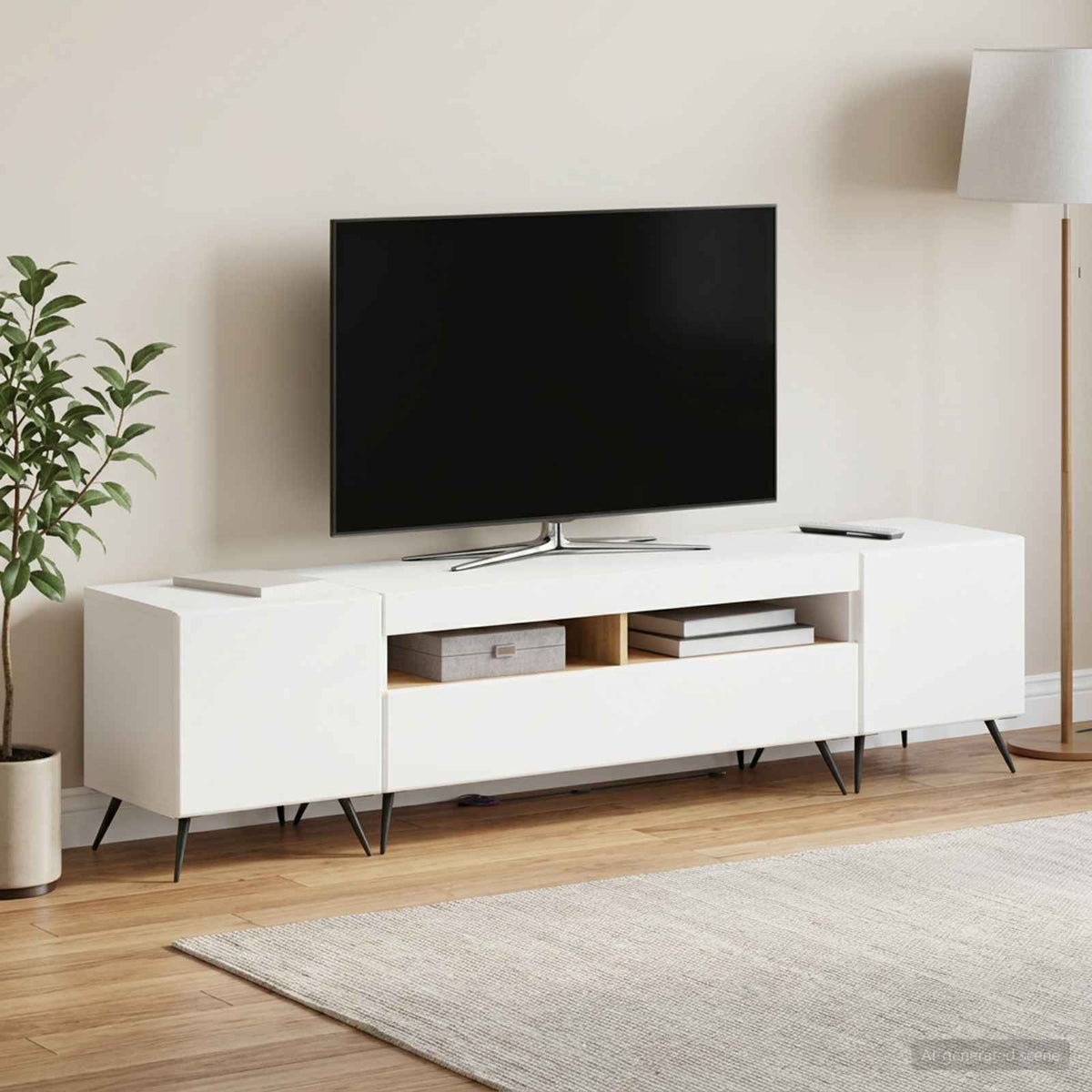 5 Piece LED TV Cabinet White Engineered Wood