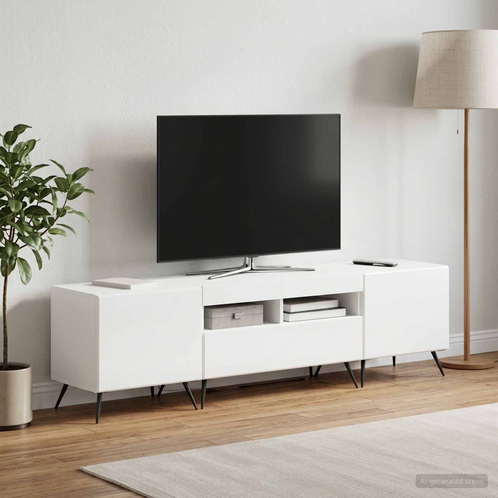 5 Piece LED TV Cabinet White Engineered Wood