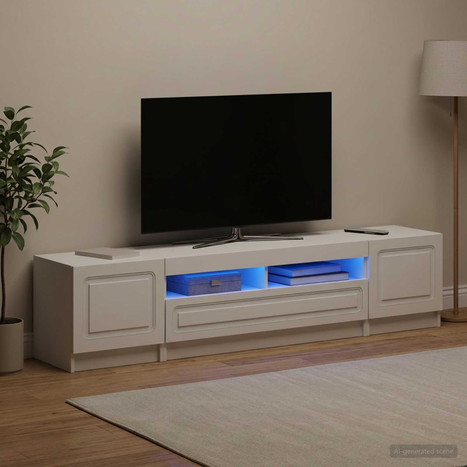 5 Piece LED TV Cabinet White Engineered Wood