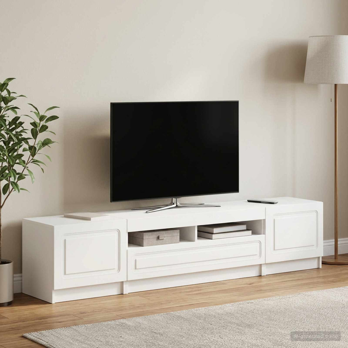 5 Piece LED TV Cabinet White Engineered Wood
