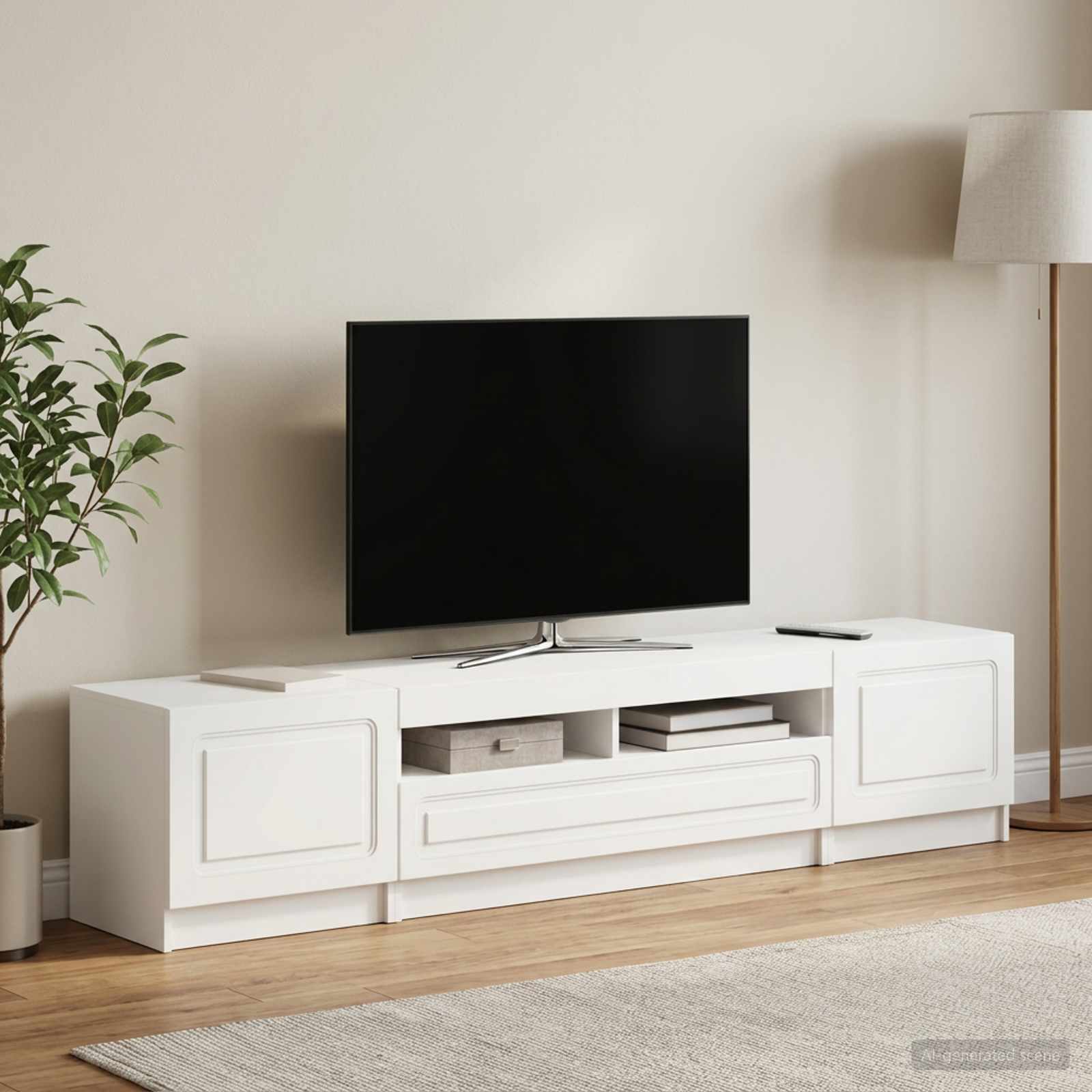 5 Piece LED TV Cabinet White Engineered Wood