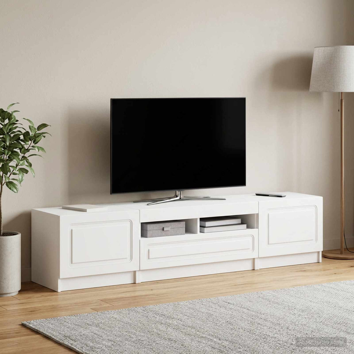 5 Piece LED TV Cabinet White Engineered Wood