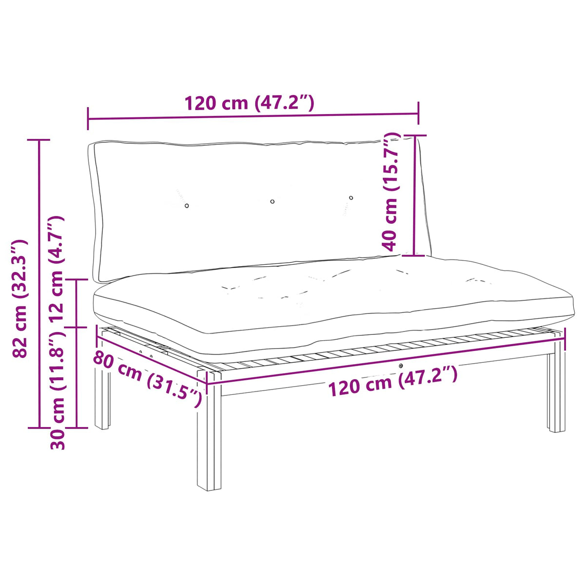 Middle Sofa Unit Natural and Dark Grey 120 x 80 x 82 cm