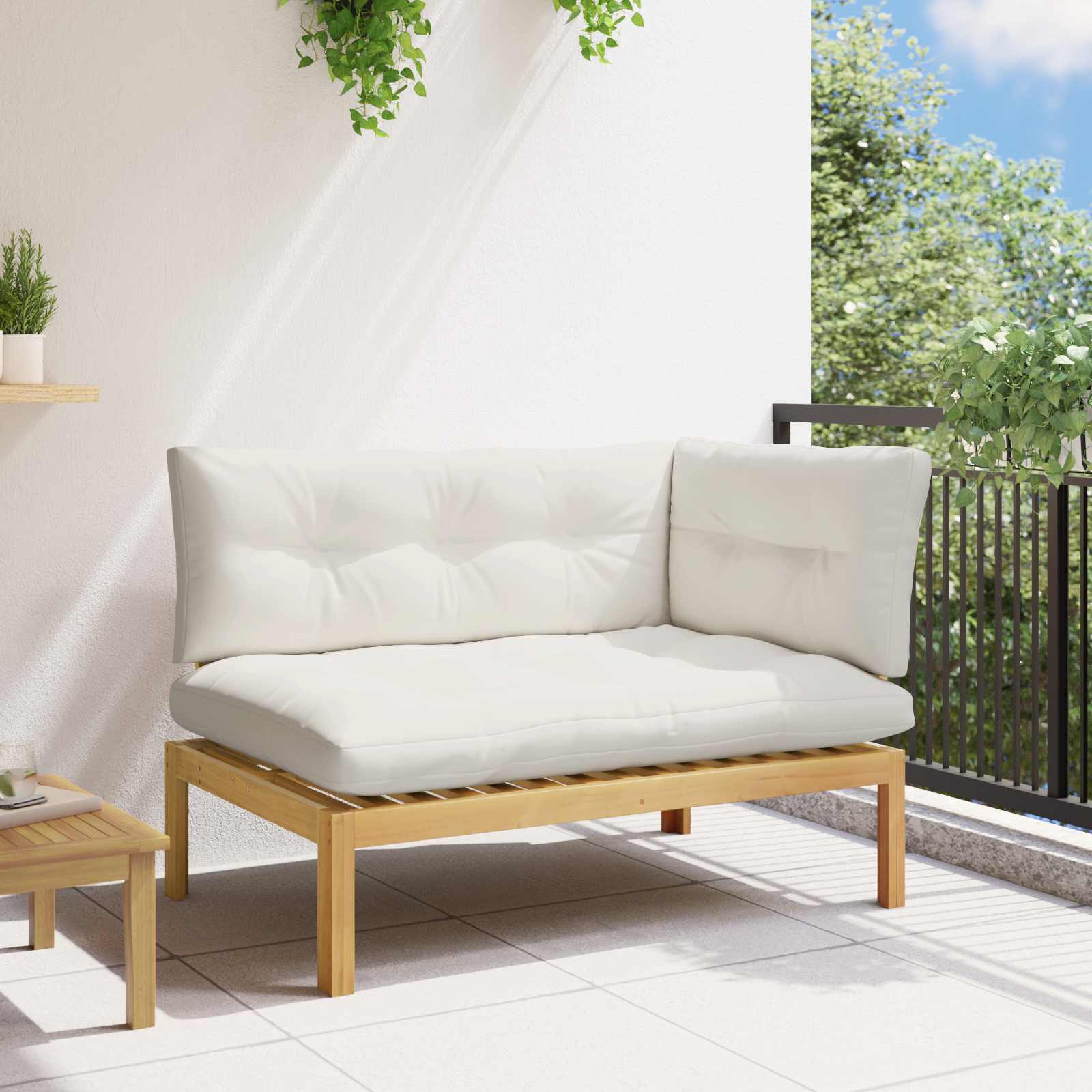 Corner Sofa Unit Light Acacia and Cream White 132 x 92 x 82 cm