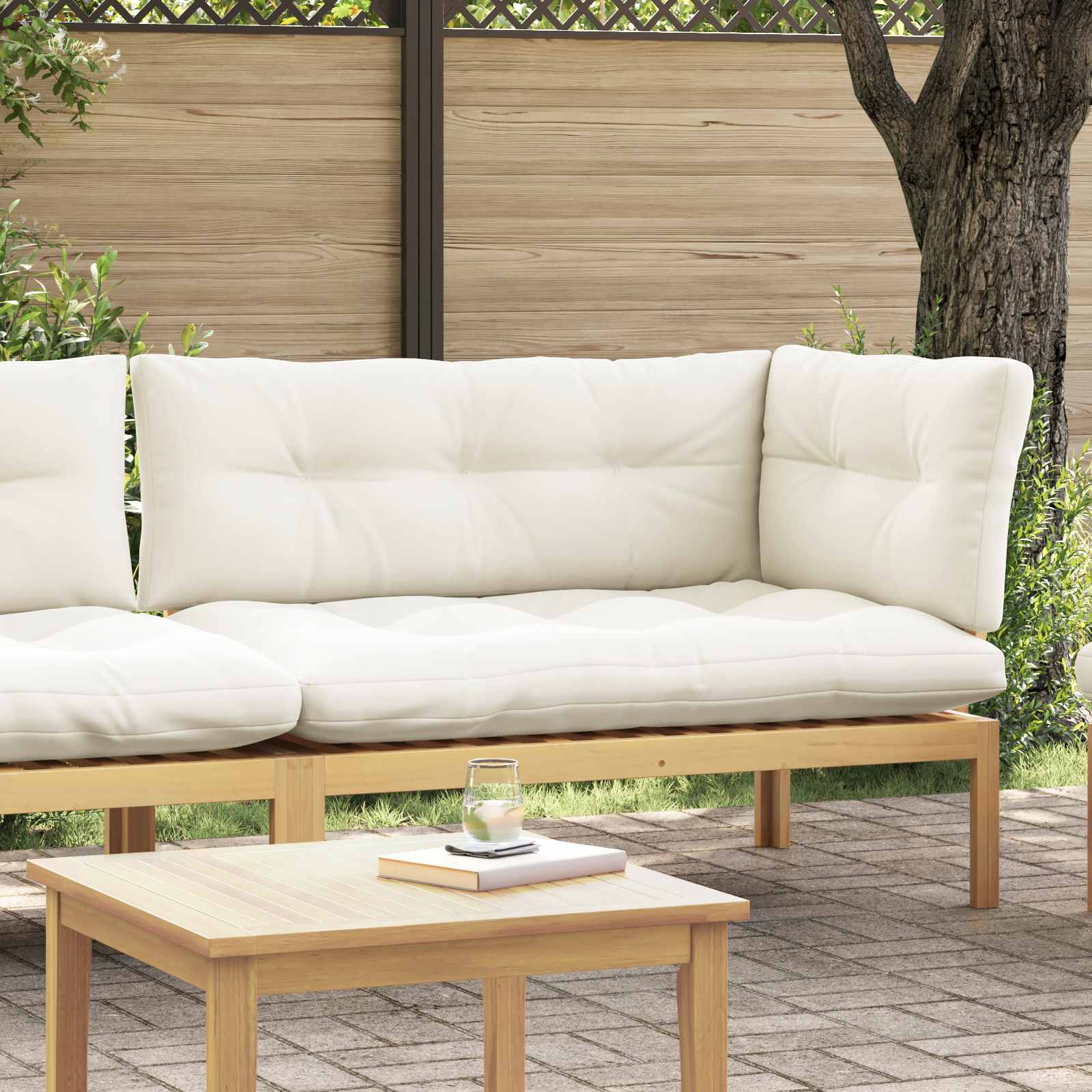 Corner Sofa Unit Light Acacia and Cream White 132 x 92 x 82 cm