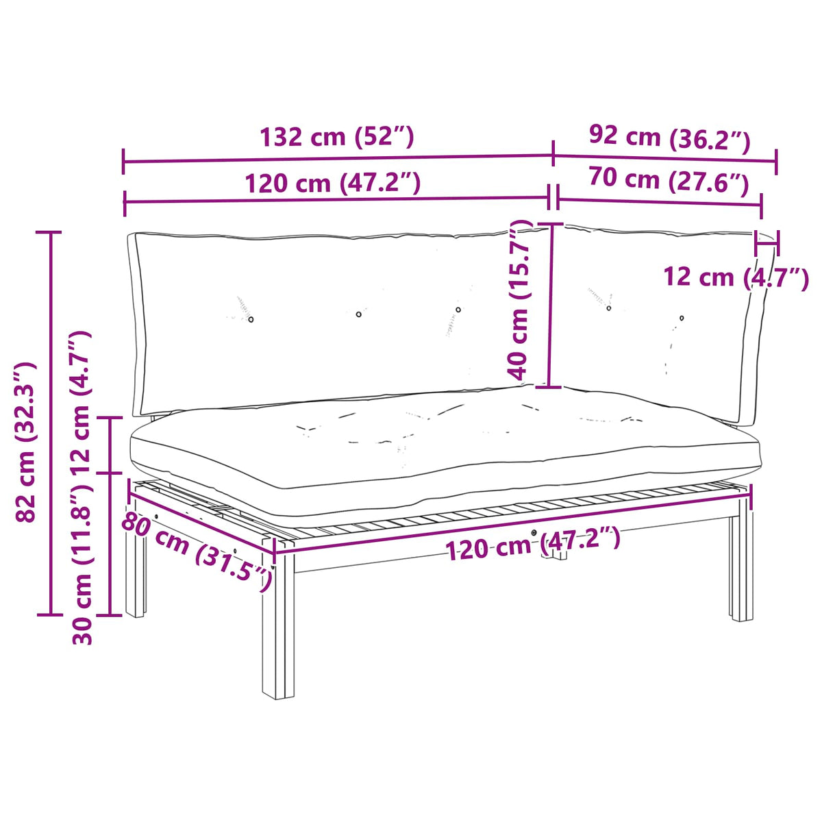 Corner Sofa Unit Light Acacia and Cream White 132 x 92 x 82 cm