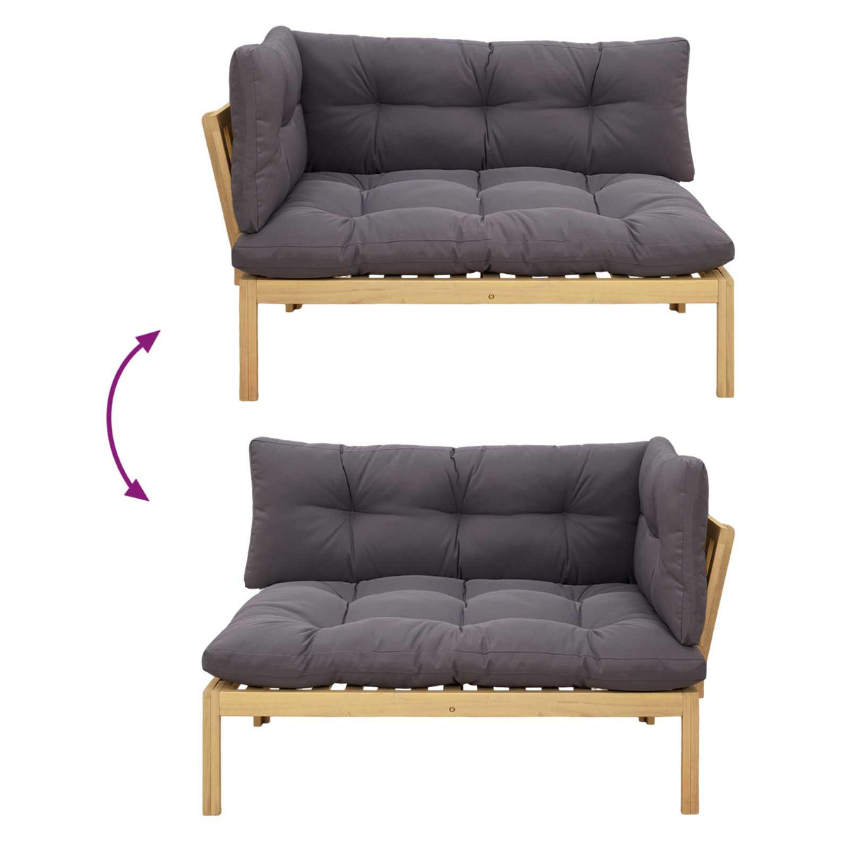 Corner Sofa Unit Light Acacia and Dark Grey 132 x 92 x 82 cm
