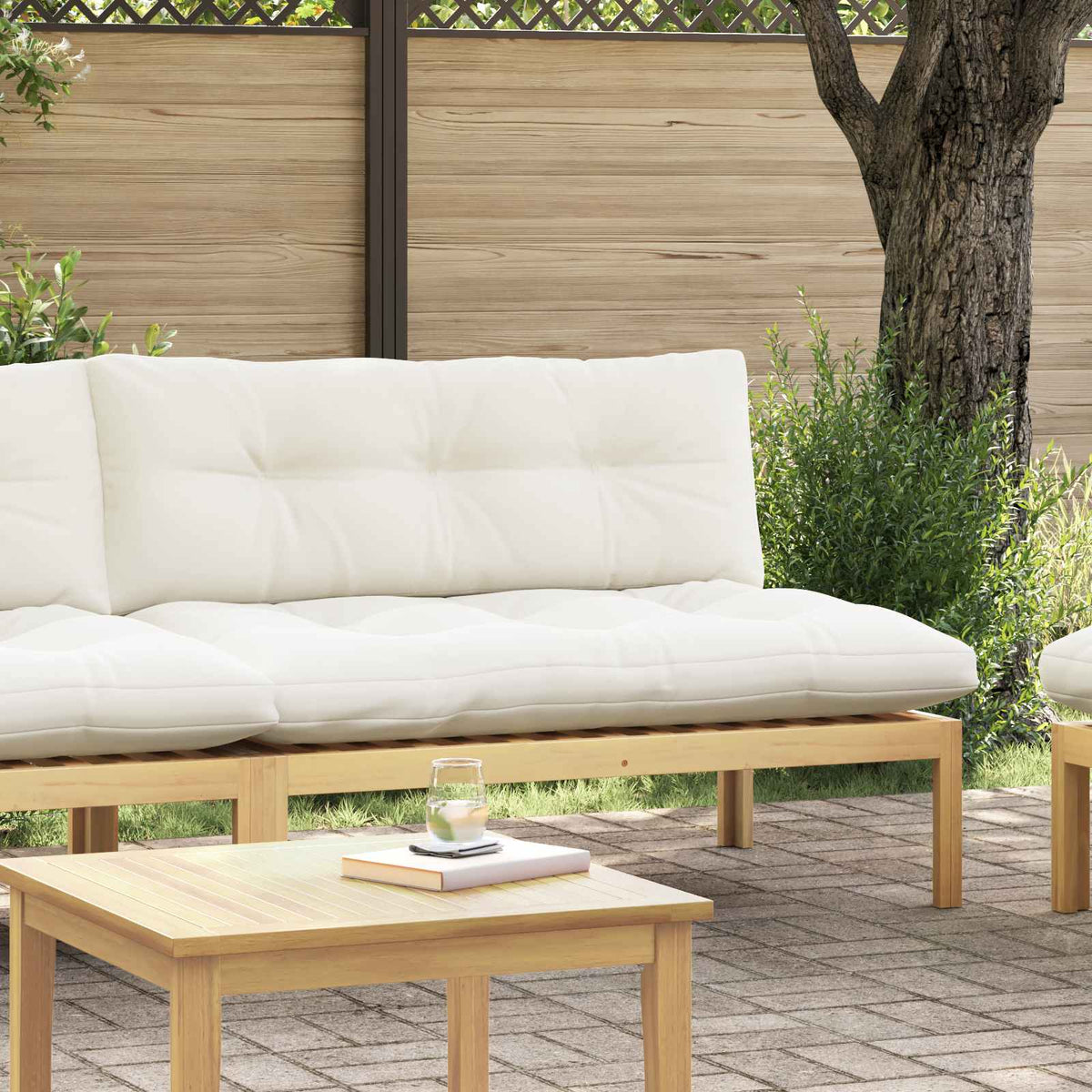 Middle Sofa Unit Light Acacia and Cream White 120 x 80 x 82 cm