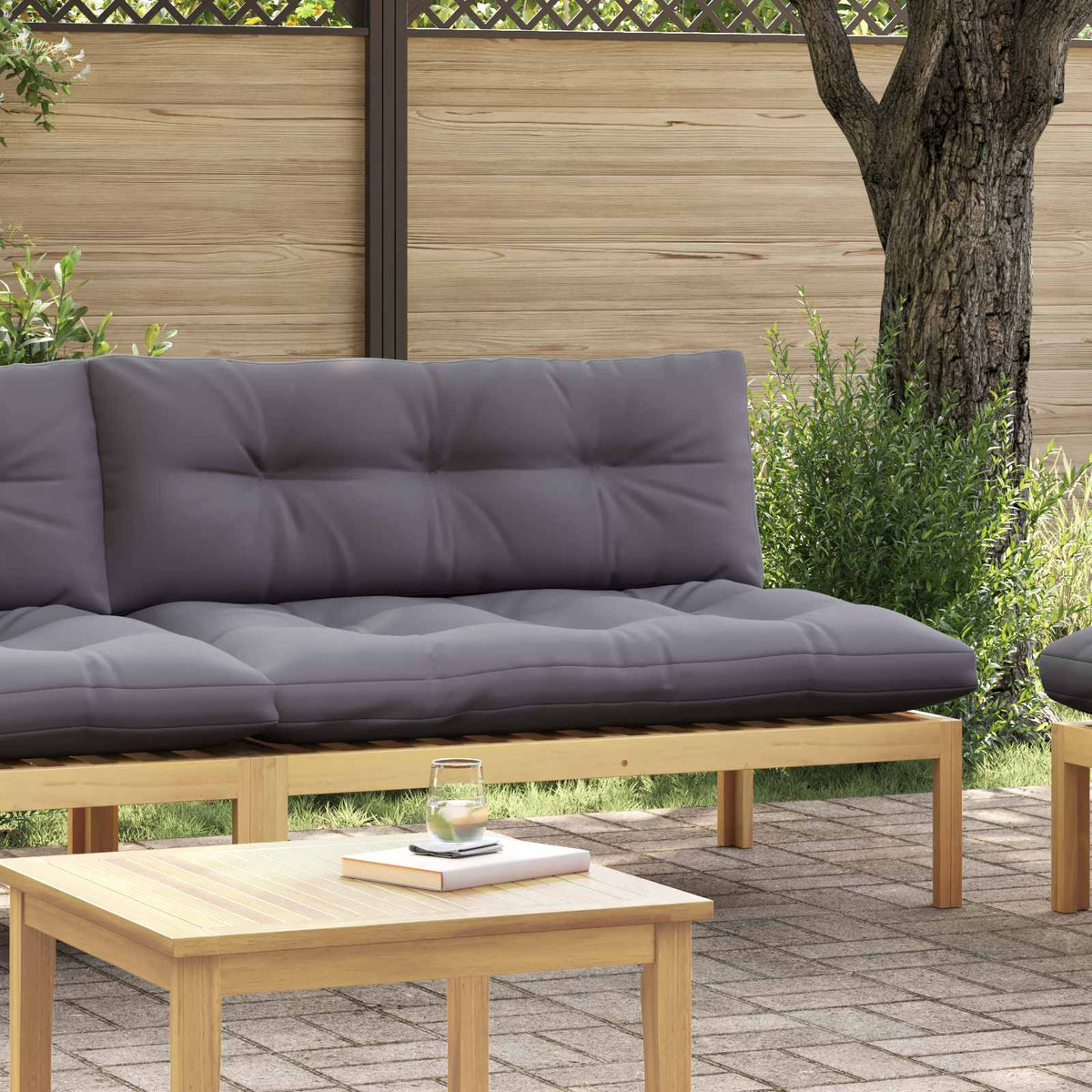 Middle Sofa Unit Light Acacia and Dark Grey 120 x 80 x 82 cm