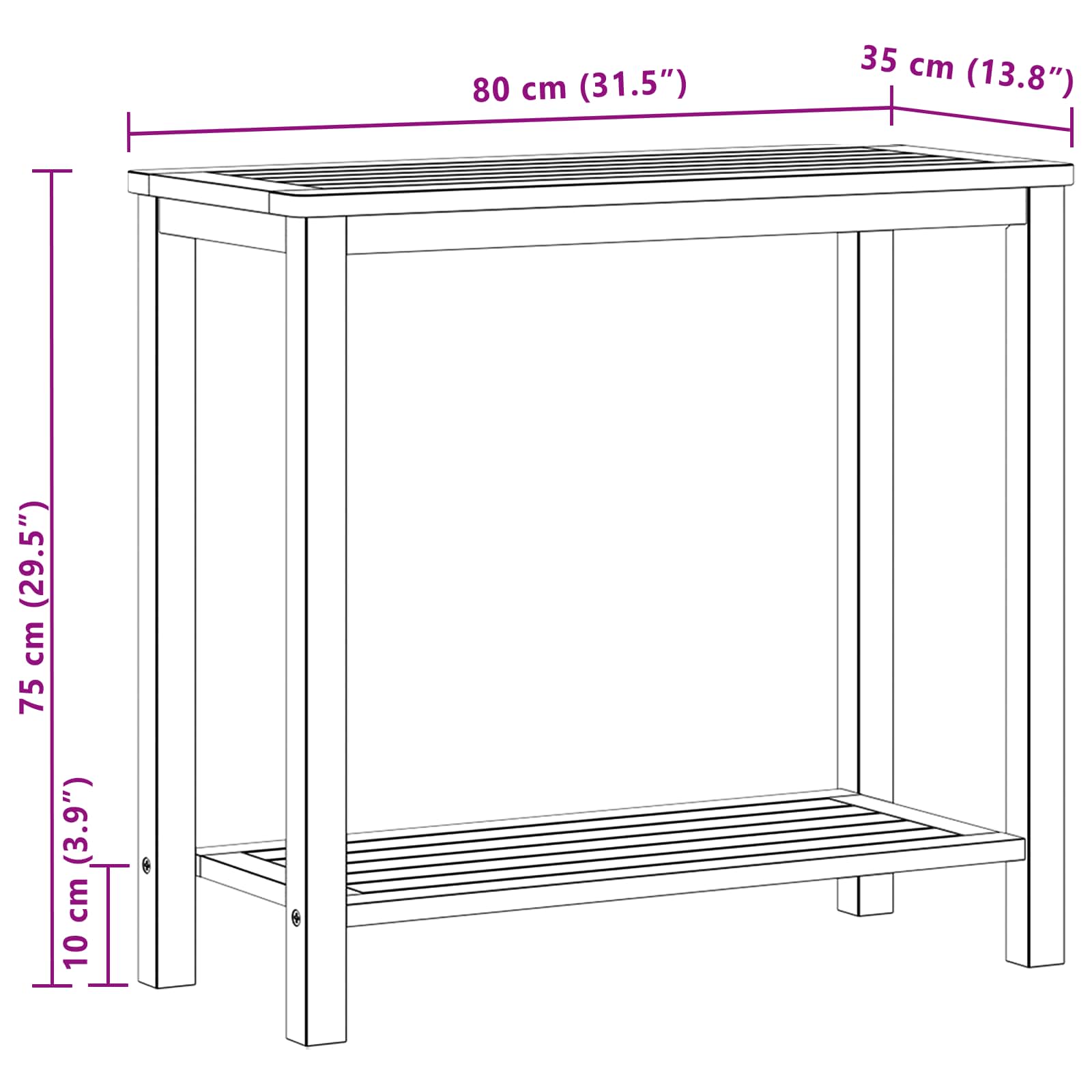 Garden Console Table with Storage Light acacia 80 x 35 x 75 cm
