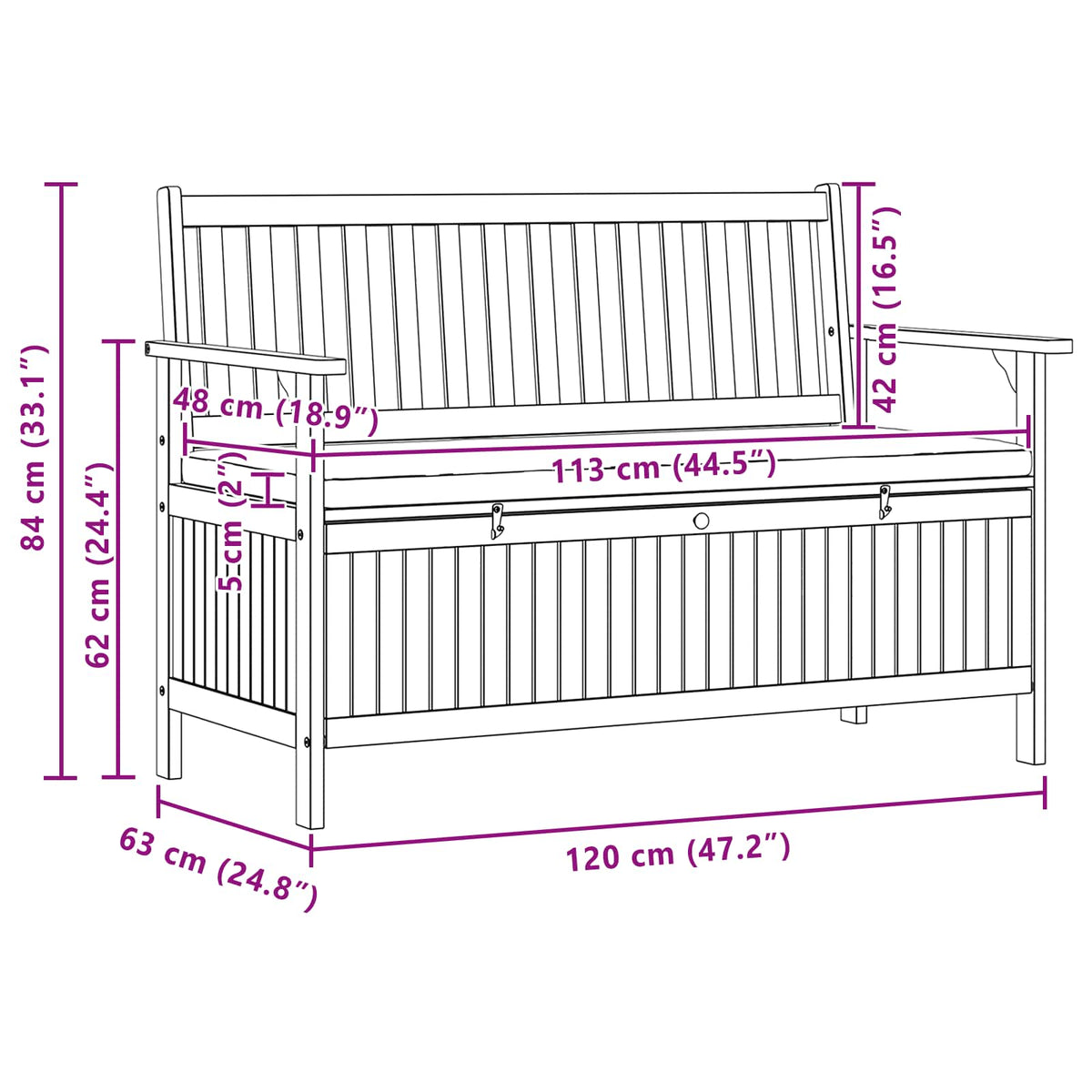 Storage Bench with Cushion with Storage 120 x 63 x 84 cm