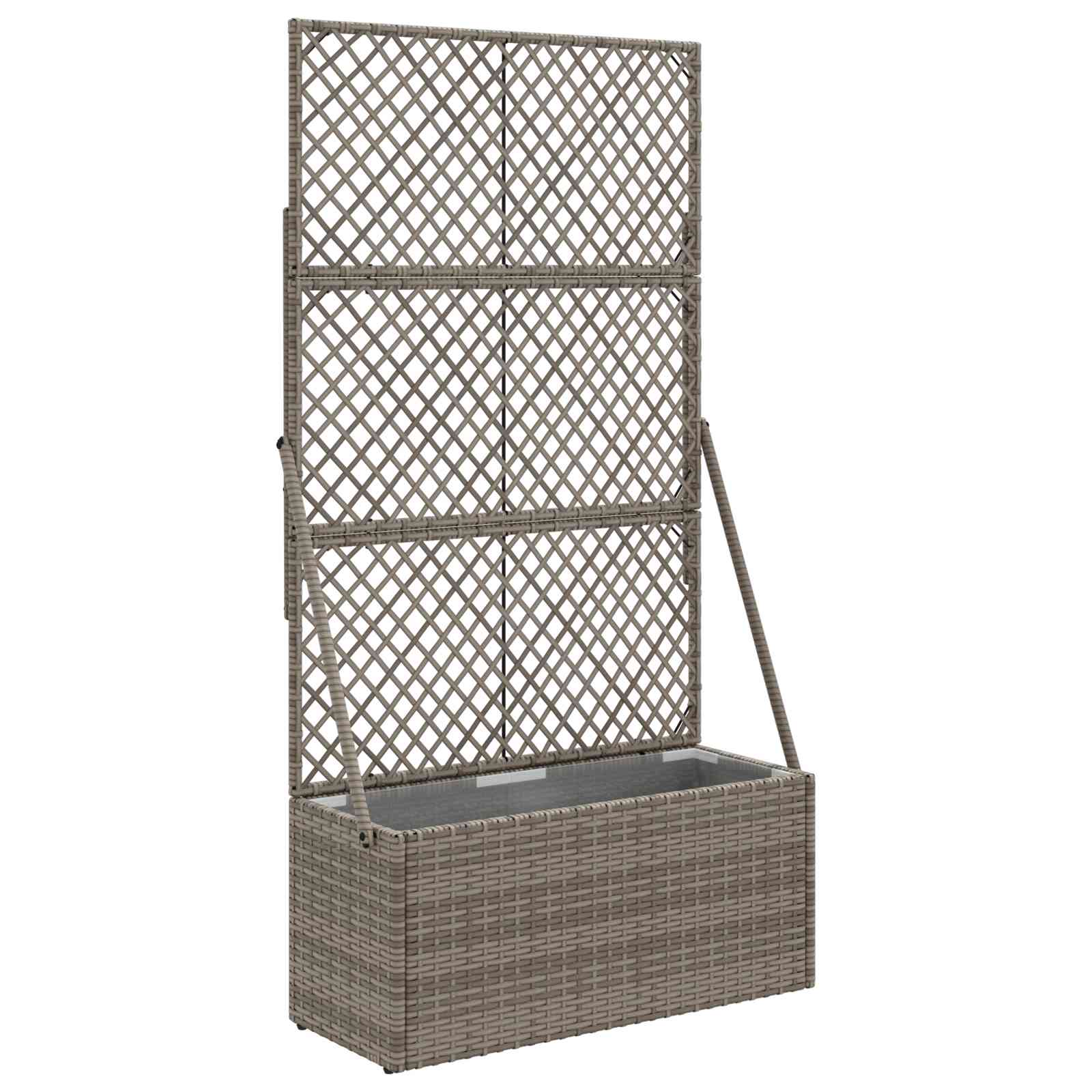 Garden Planter with Trellis Grey 70 x 30 x 135 cm Poly Rattan