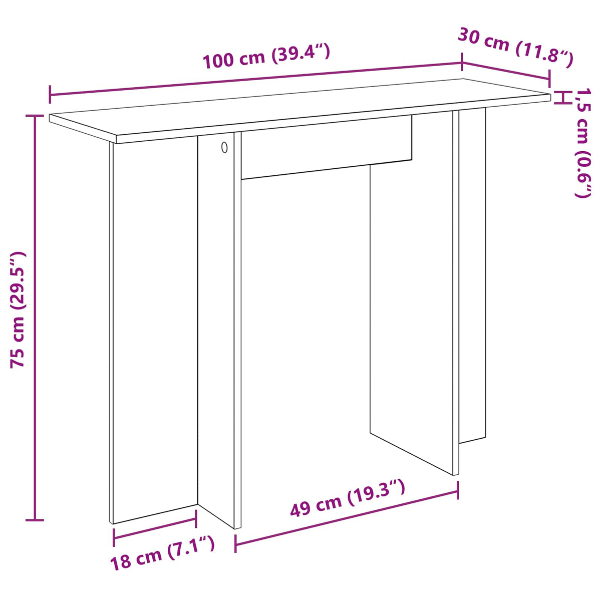 Console Table White 100 x 30 x 75 cm Engineered Wood