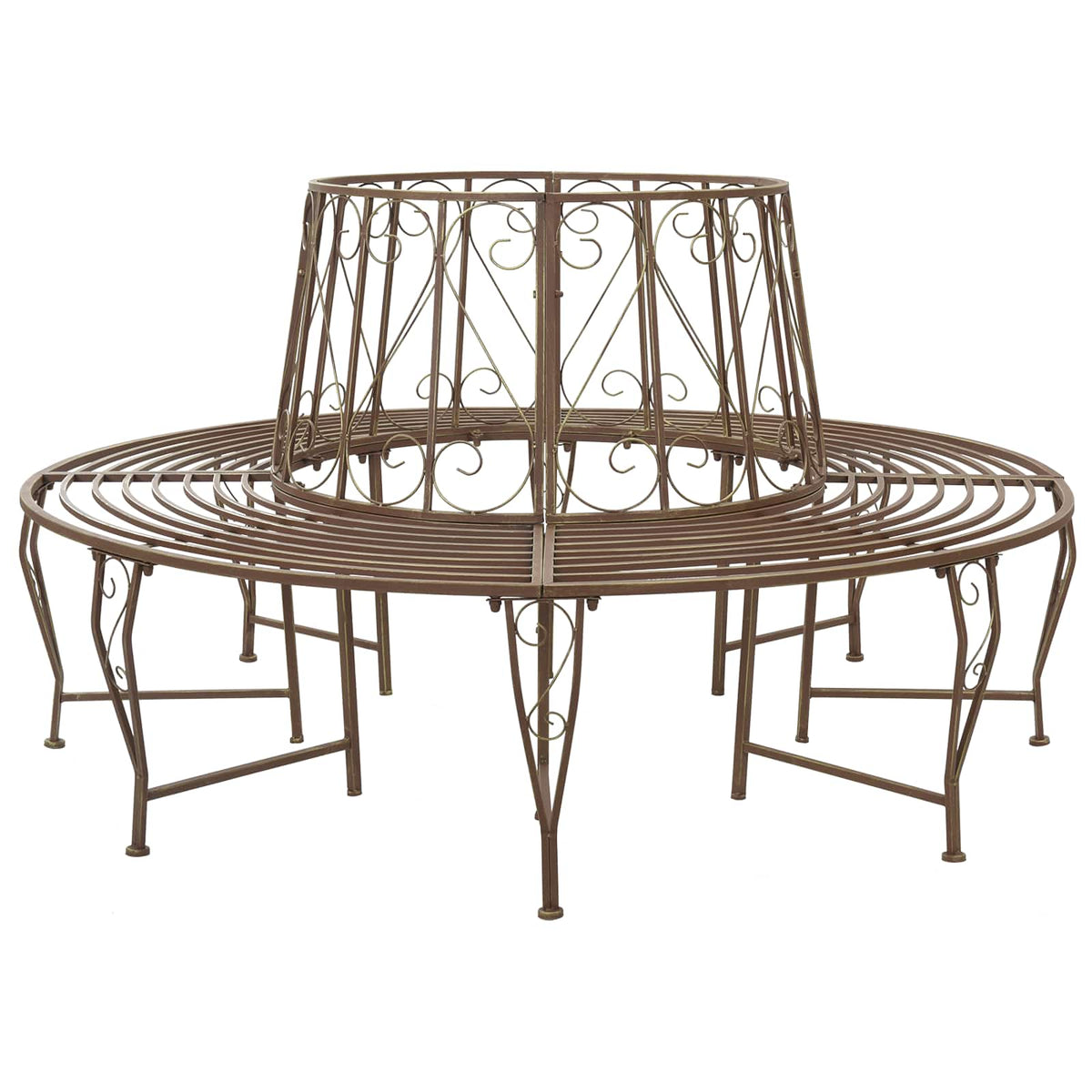 Tree Bench 8-Seater Ø 160 x 89 cm Steel Antique Brown Round