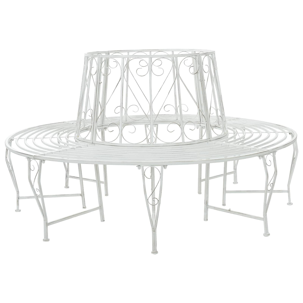 Tree Bench 8-Seater Ø 160 x 89 cm Steel Antique White Round