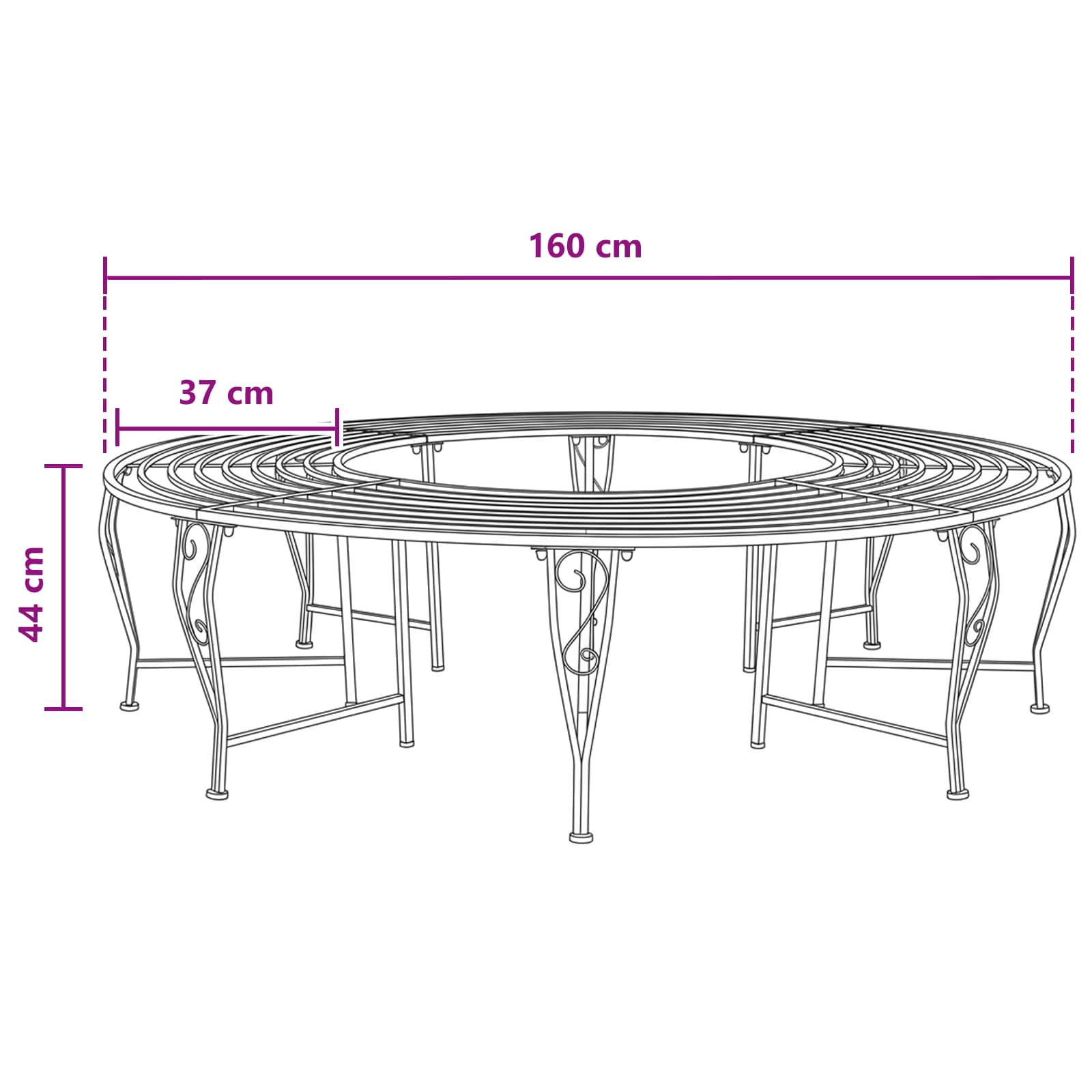 Tree Bench 8-Seater Ø 160 x 44 cm Steel Silver Grey Round