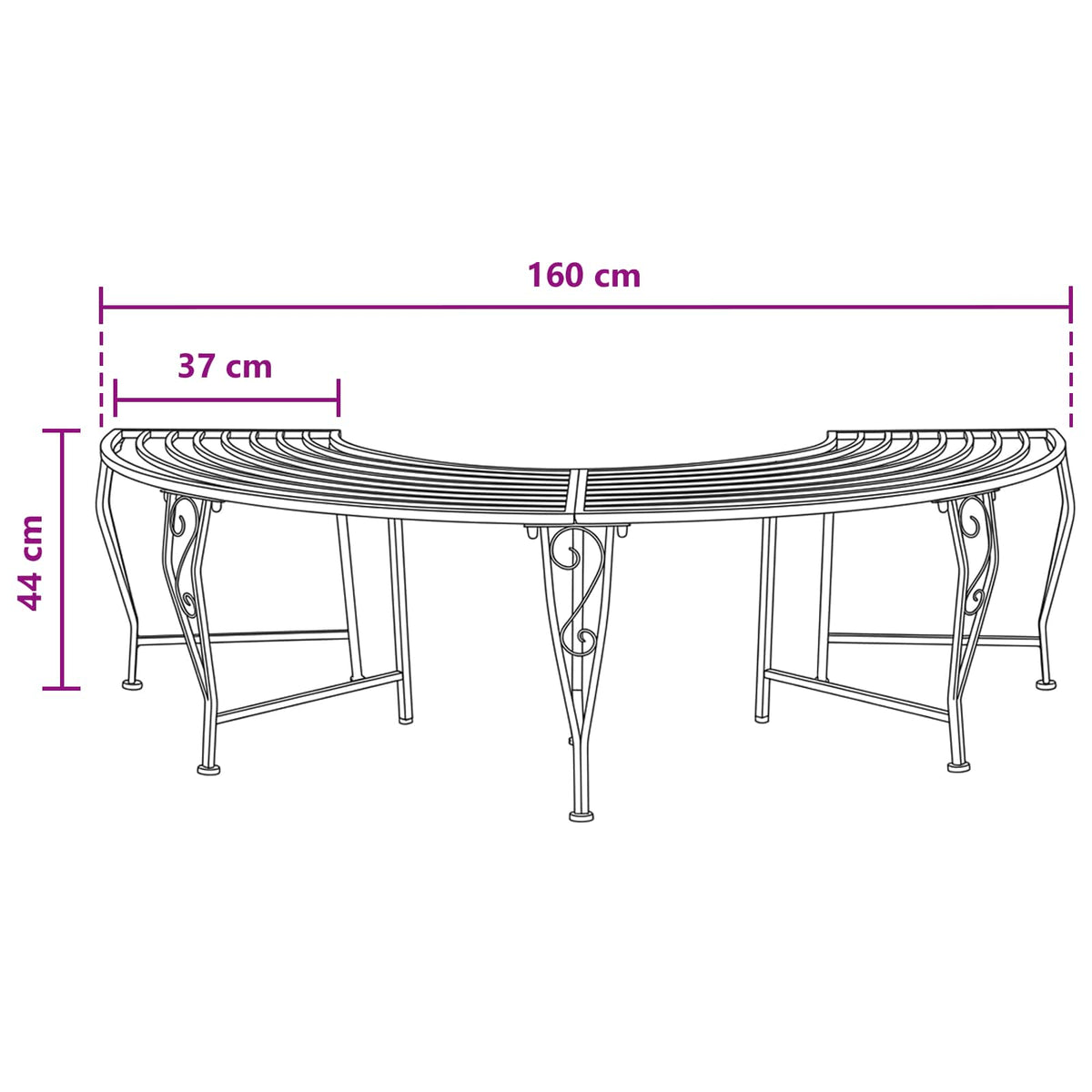 Tree Bench 4-Seater 160 x 80 x 44 cm Steel Silver Grey