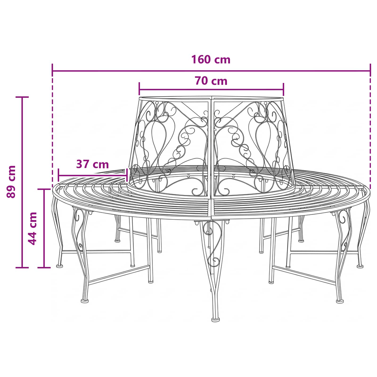 Tree Bench 8-Seater Ø 160 x 89 cm Steel Silver Grey Round