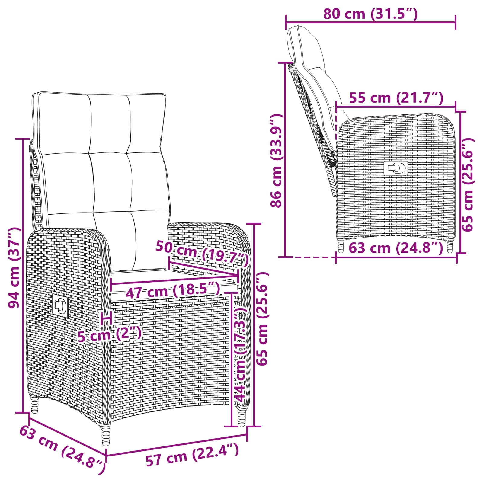 Reclining Garden Chair Grey and Dark Grey