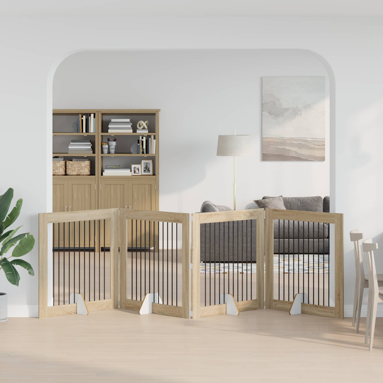 Dog Gate with Stands 4 pcs Sonoma Oak 100 x 100 cm