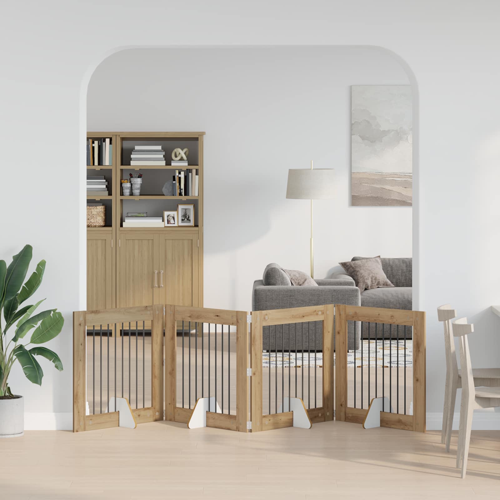 Dog Gate with Stands 4 pcs Artisan Oak 80 x 80 cm