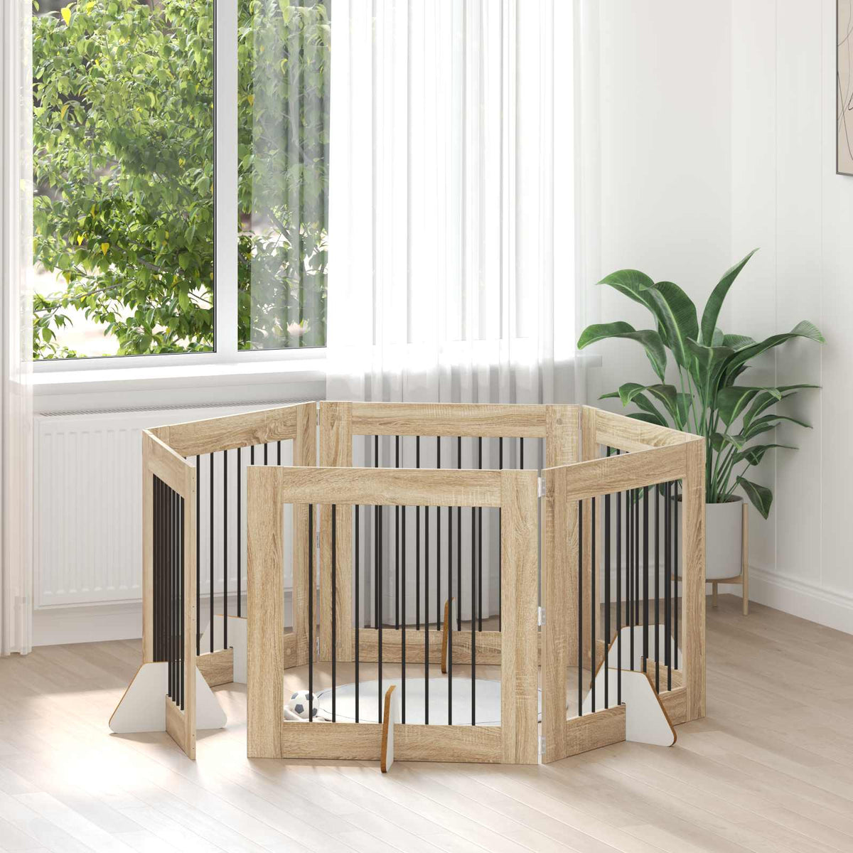 Dog Gate with Stands 6 pcs Sonoma Oak 80 x 80 cm