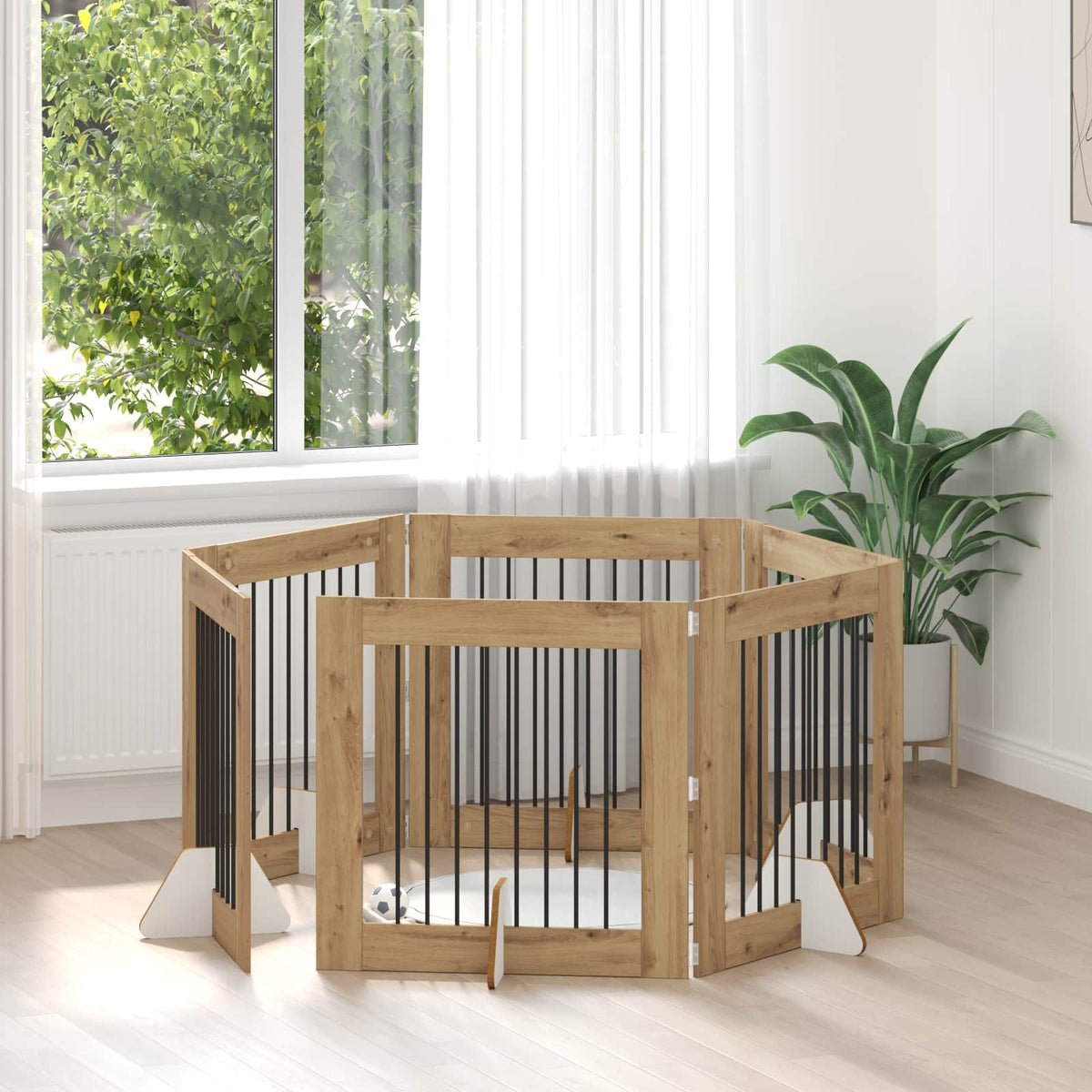 Dog Gate with Stands 6 pcs Artisan Oak 80 x 80 cm