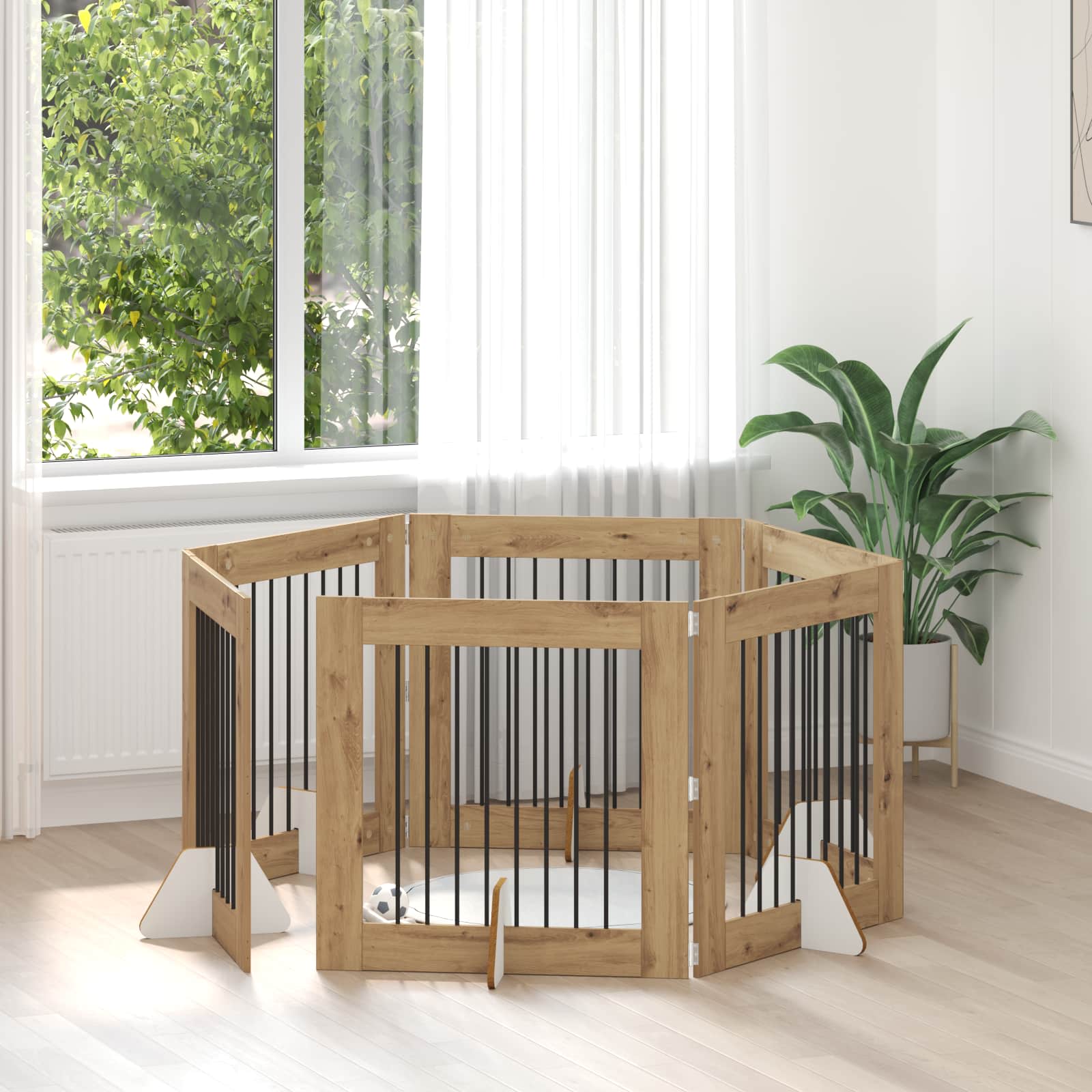 Foldable Dog Gate with Stands 6 pcs Artisan Oak 482 cm