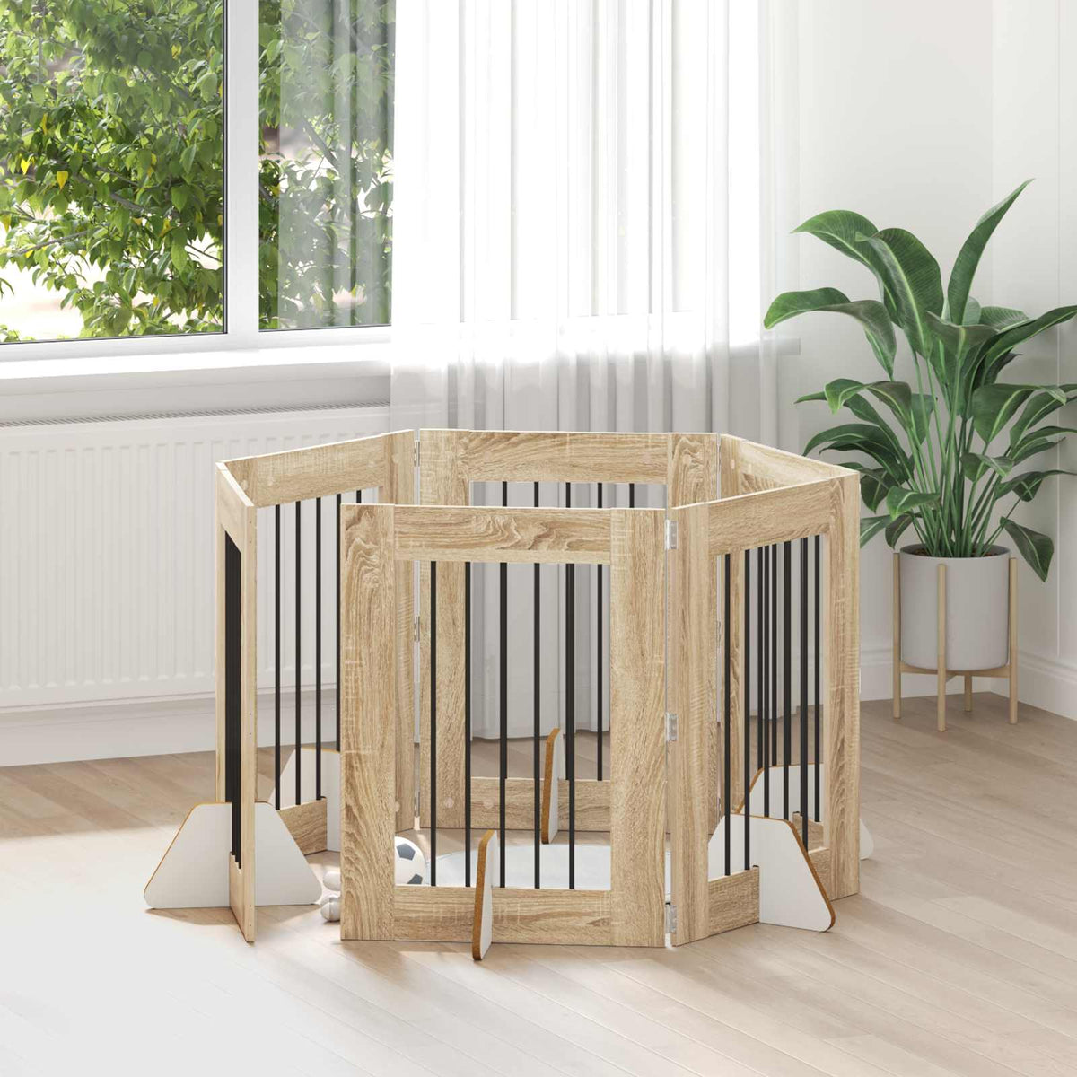 Dog Gate with Stands 6 pcs Sonoma Oak 60 x 80 cm