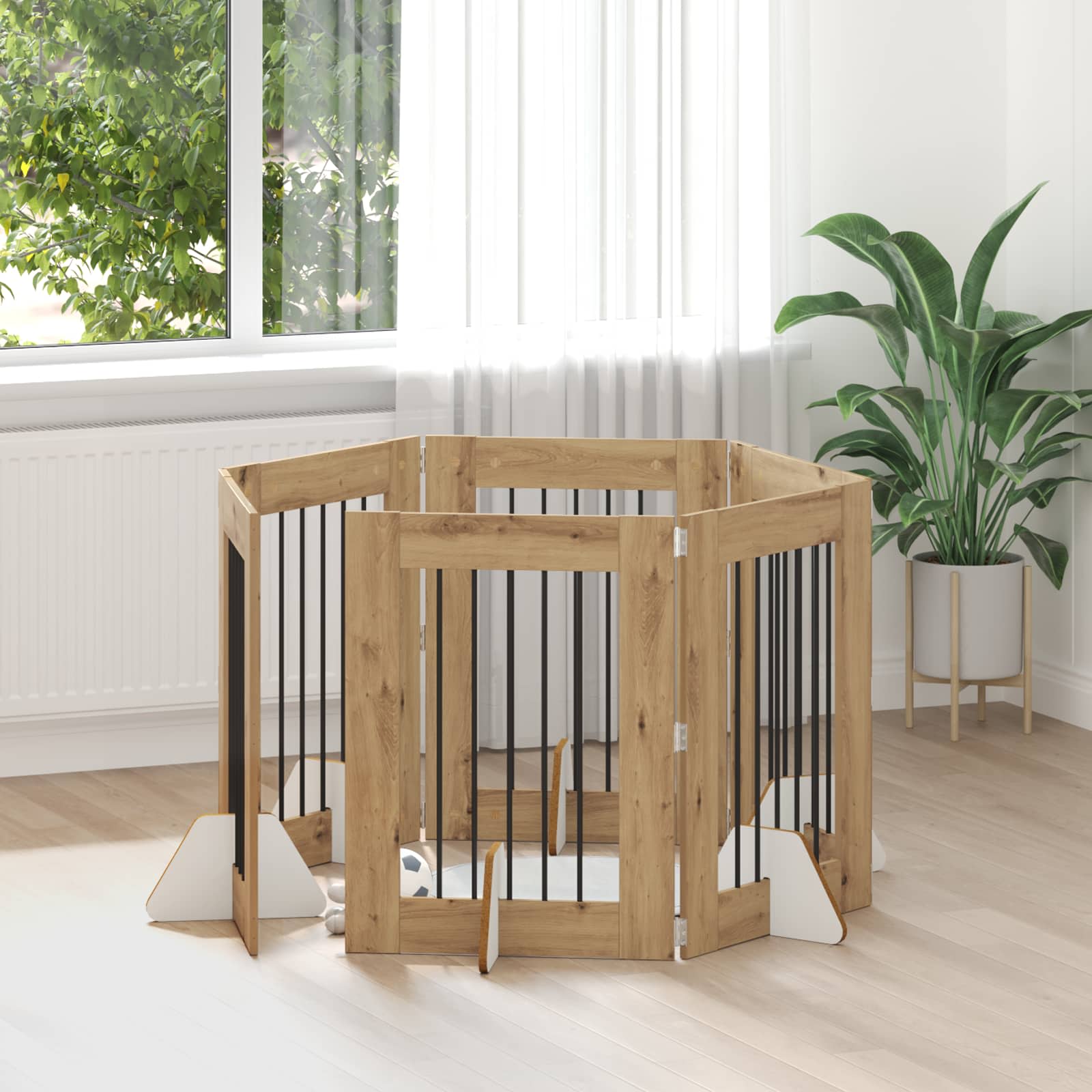 Foldable Dog Gate with Stands 6 pcs Artisan Oak 362 cm