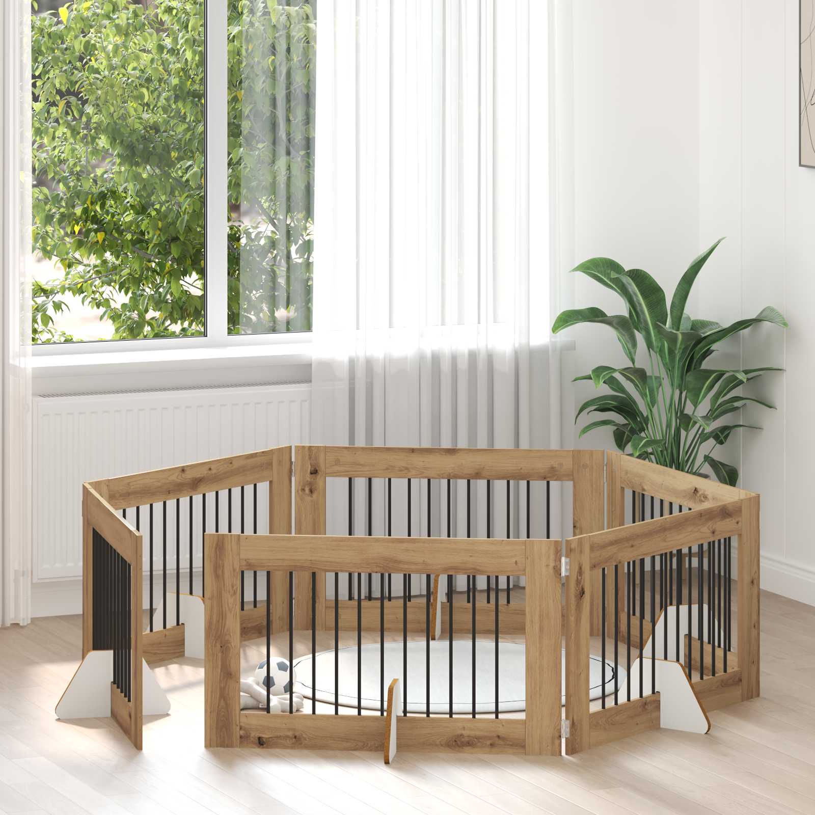 Foldable Dog Gate with Stands 6 pcs Artisan Oak 602 cm