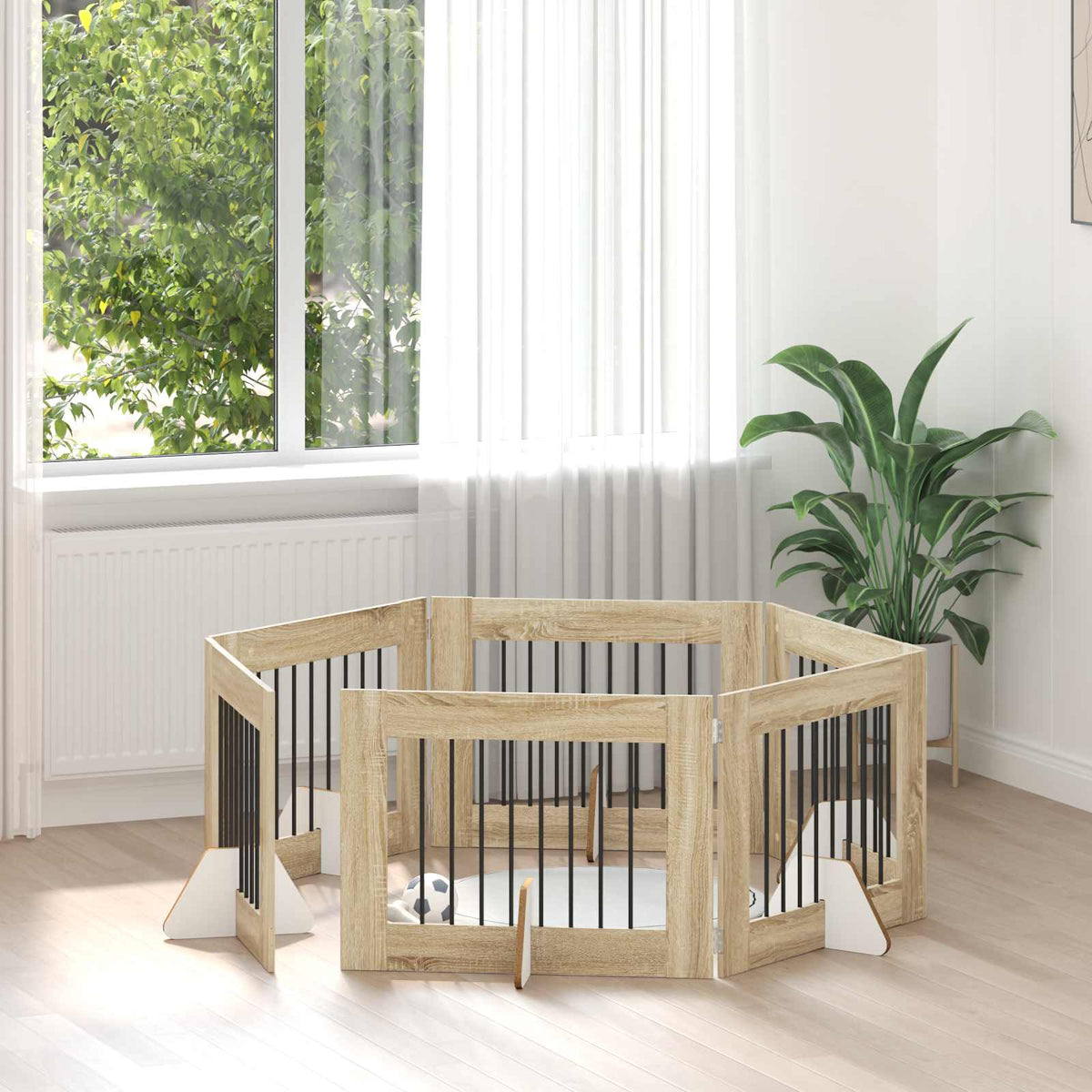Dog Gate with Stands 6 pcs Sonoma Oak 80 x 60 cm