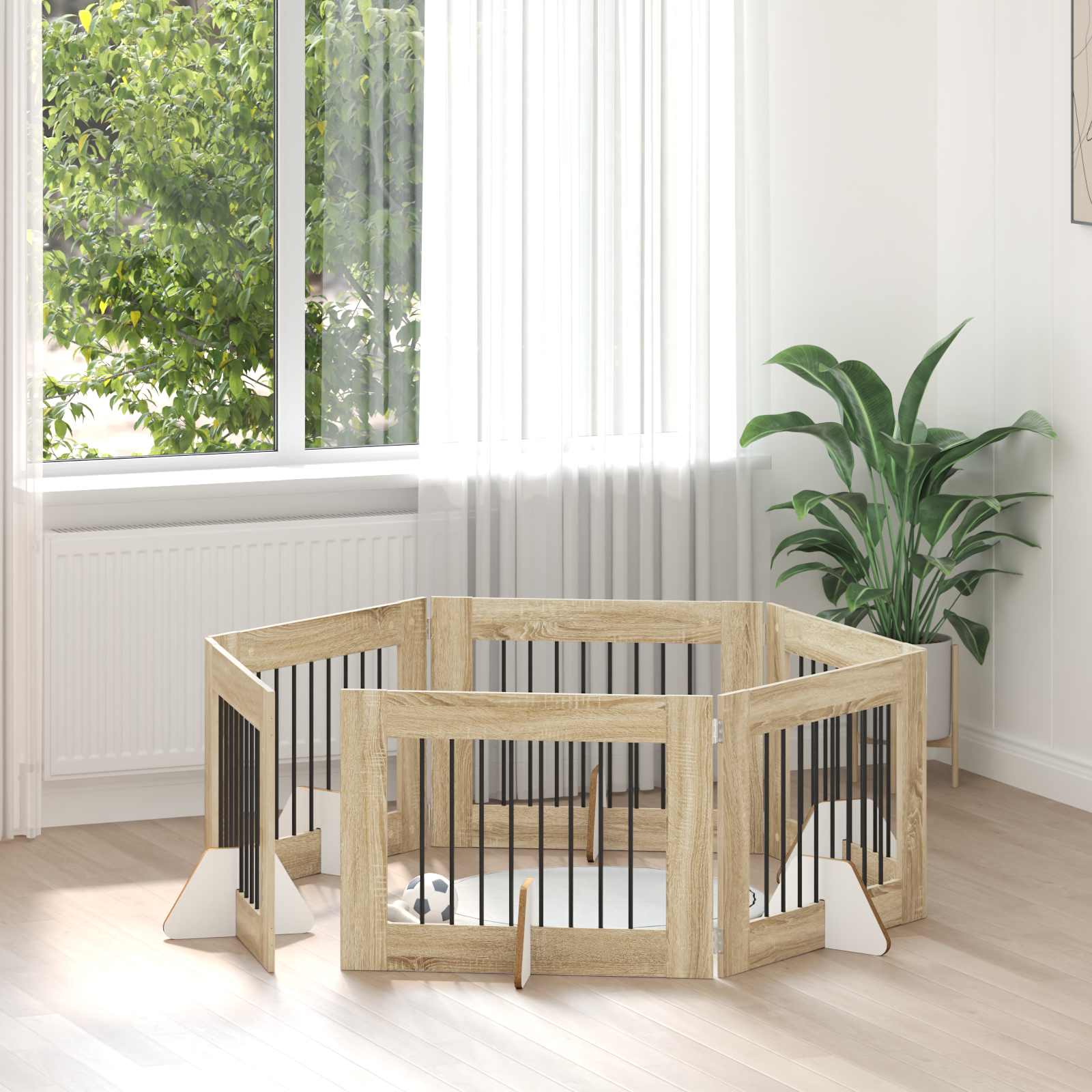 Foldable Dog Gate with Stands 6 pcs Sonoma Oak 482 cm