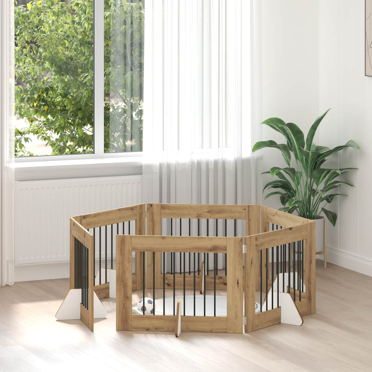 Dog Gate with Stands 6 pcs Artisan Oak 80 x 60 cm