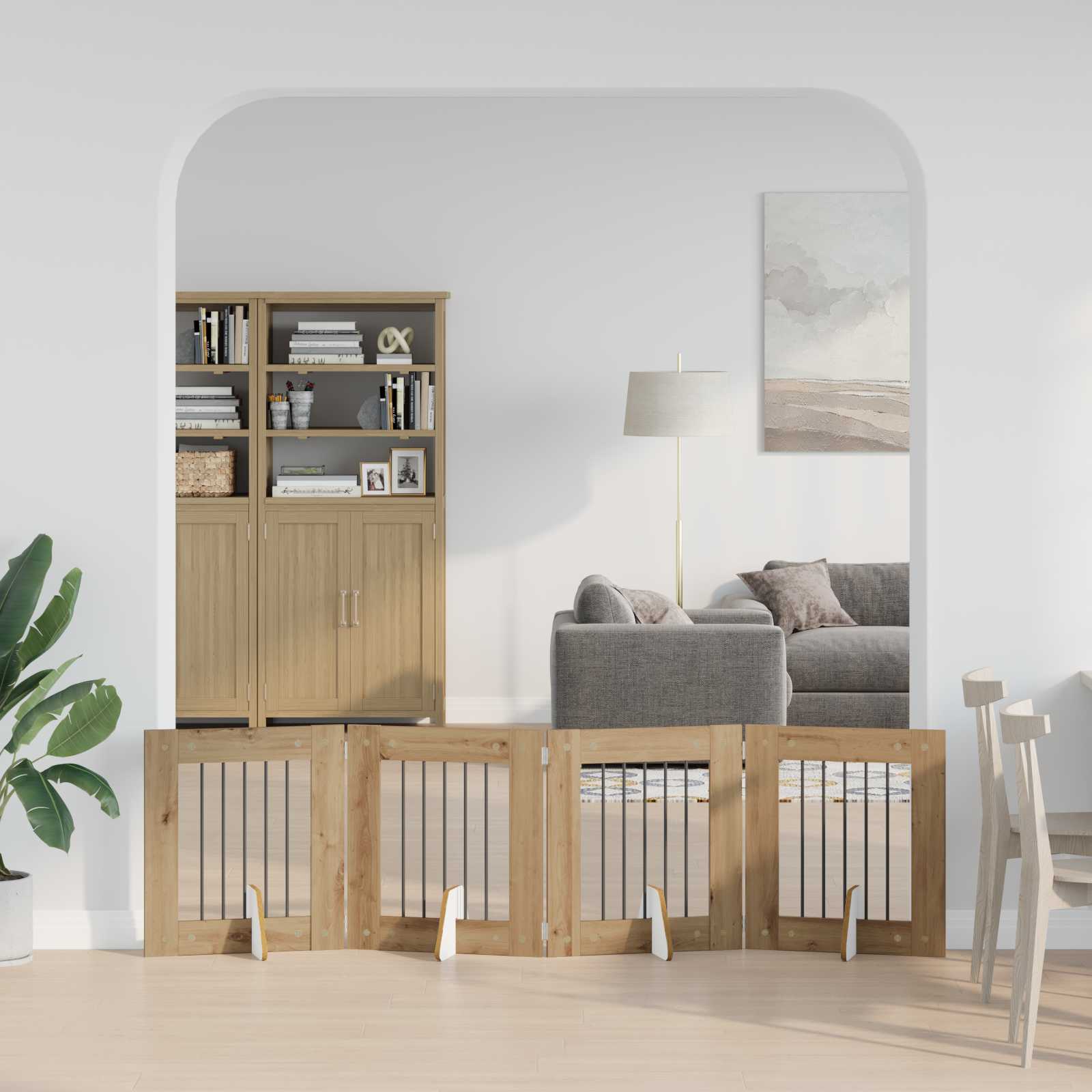 Dog Gate with Stands 4 pcs Artisan Oak 60 x 60 cm