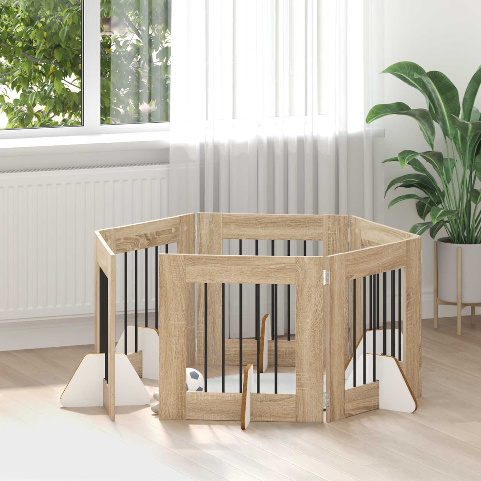 Foldable Dog Gate with Stands 6 pcs Sonoma Oak 362 cm