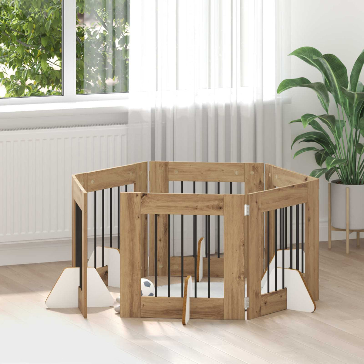 Dog Gate with Stands 6 pcs Artisan Oak 60 x 60 cm