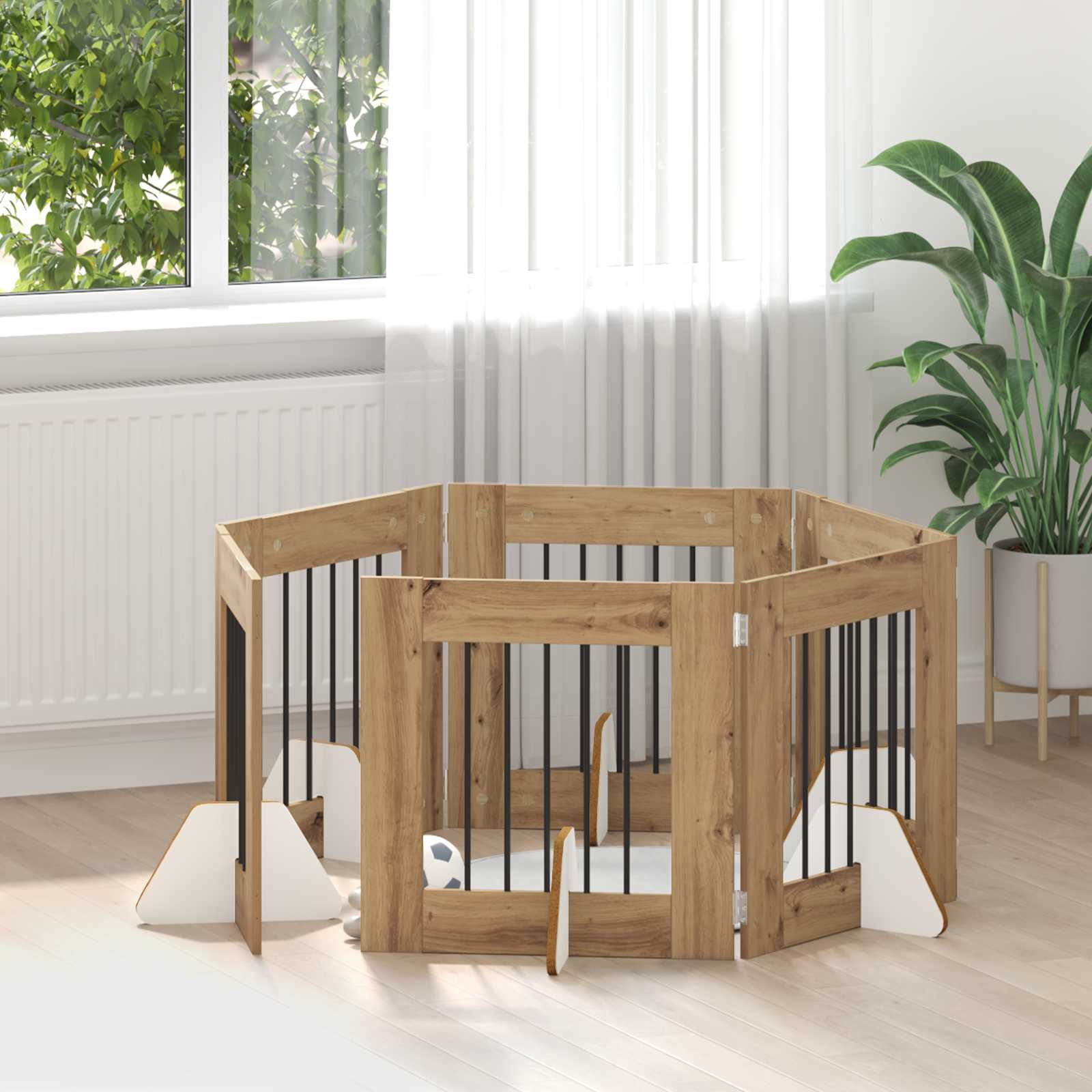 Dog Gate with Stands 6 pcs Artisan Oak 60 x 60 cm