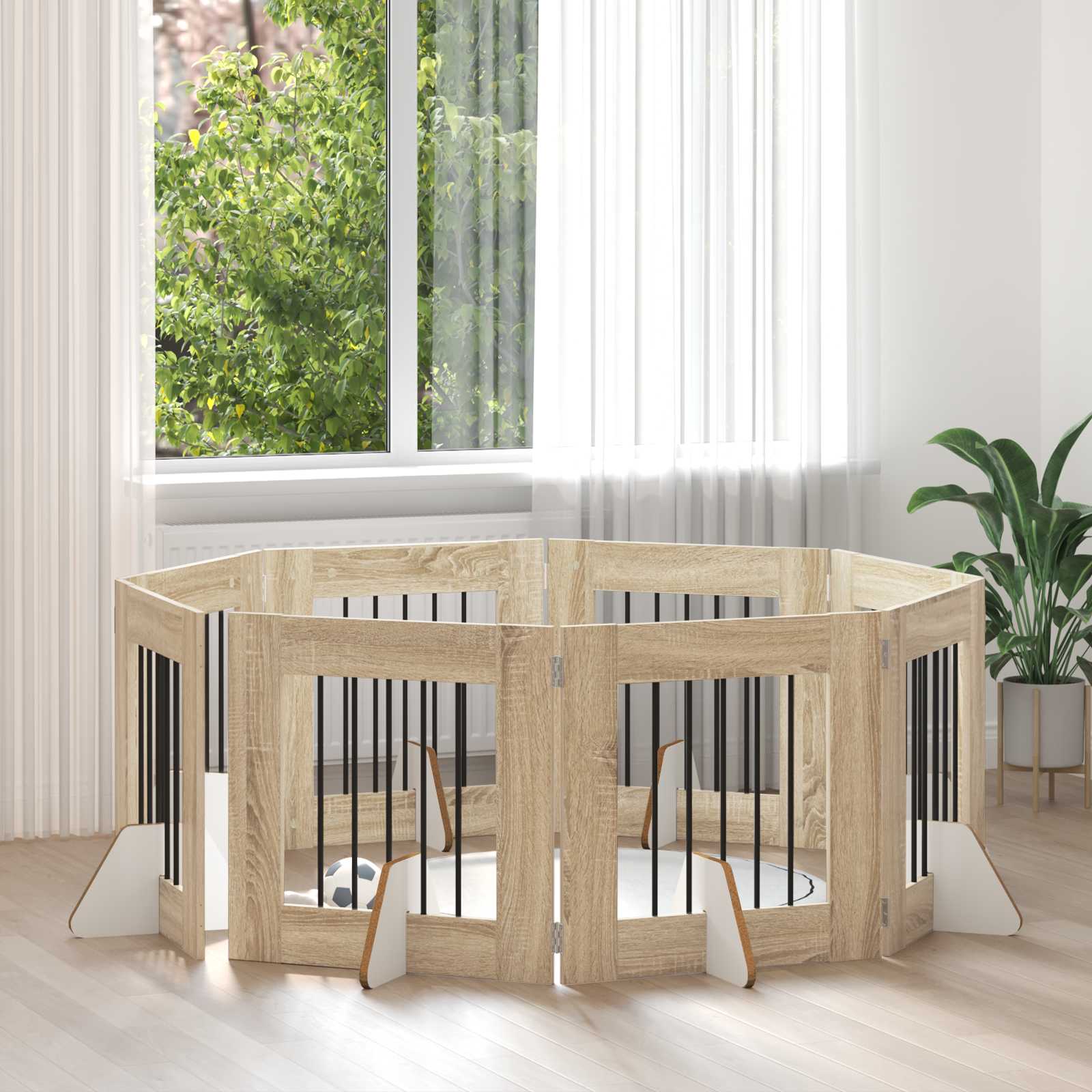 Dog Gate with Stands 8 pcs Sonoma Oak 60 x 60 cm