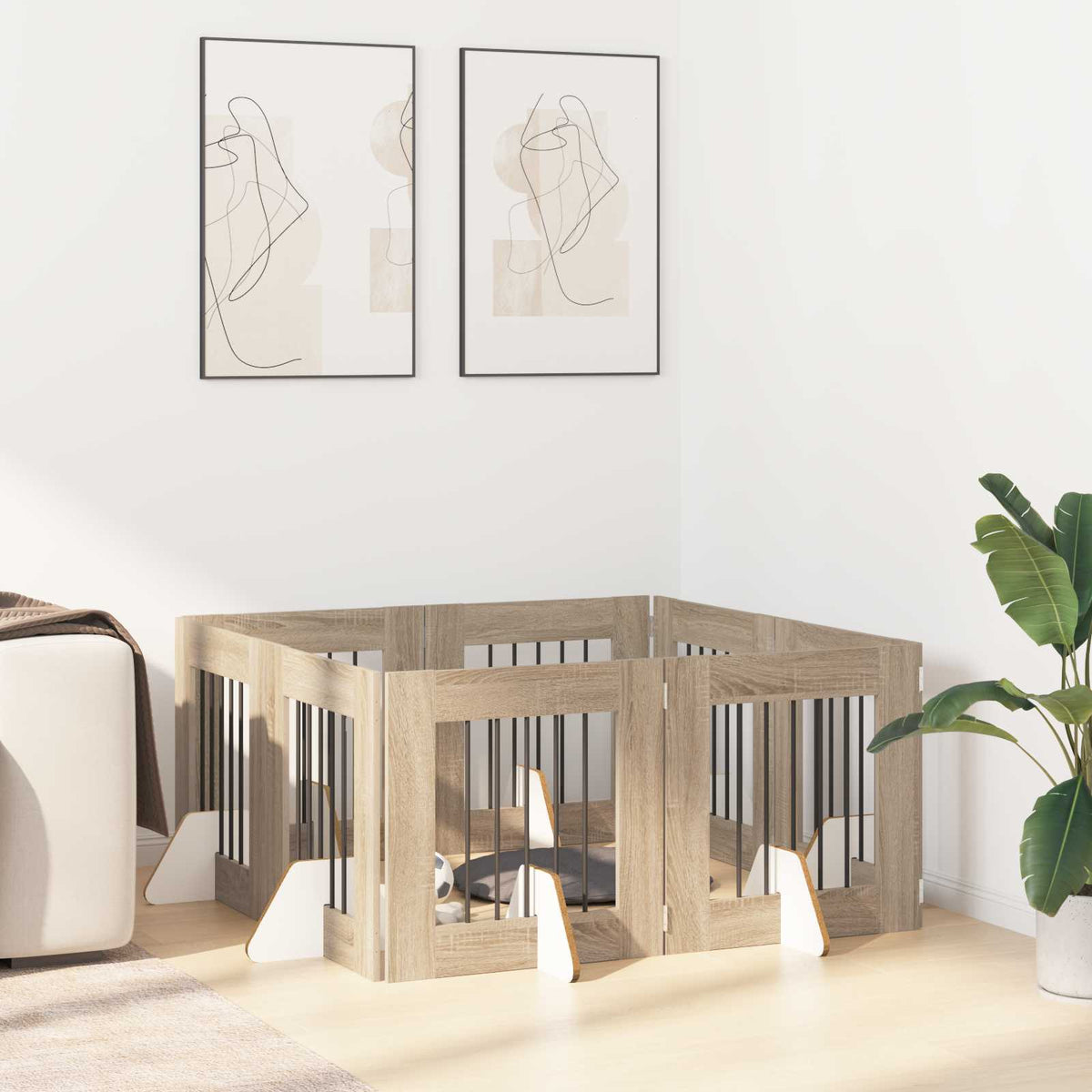 Dog Gate with Stands 8 pcs Sonoma Oak 60 x 60 cm