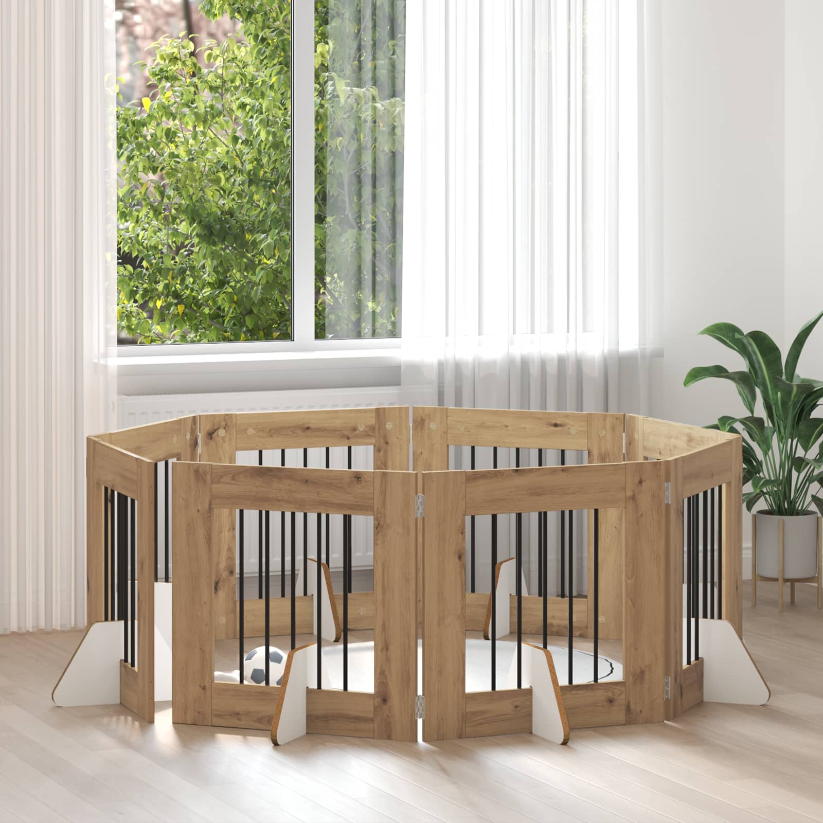 Dog Gate with Stands 8 pcs Artisan Oak 60 x 60 cm