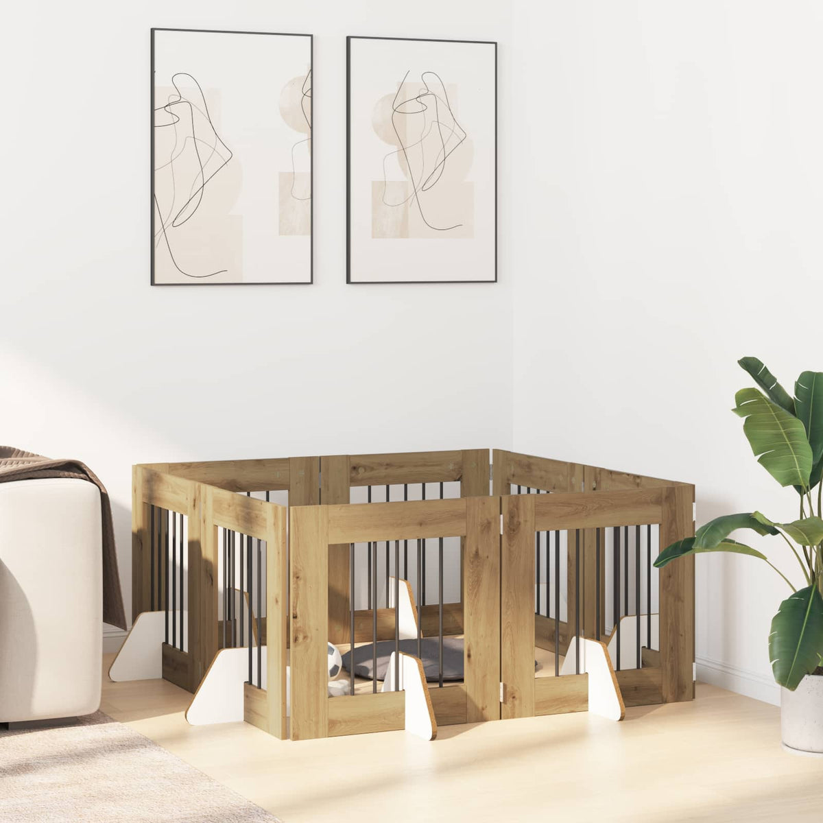 Dog Gate with Stands 8 pcs Artisan Oak 60 x 60 cm