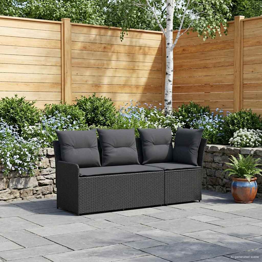 Garden Armrest Sofa with Corner Sofa 2 Piece Black PE Rattan
